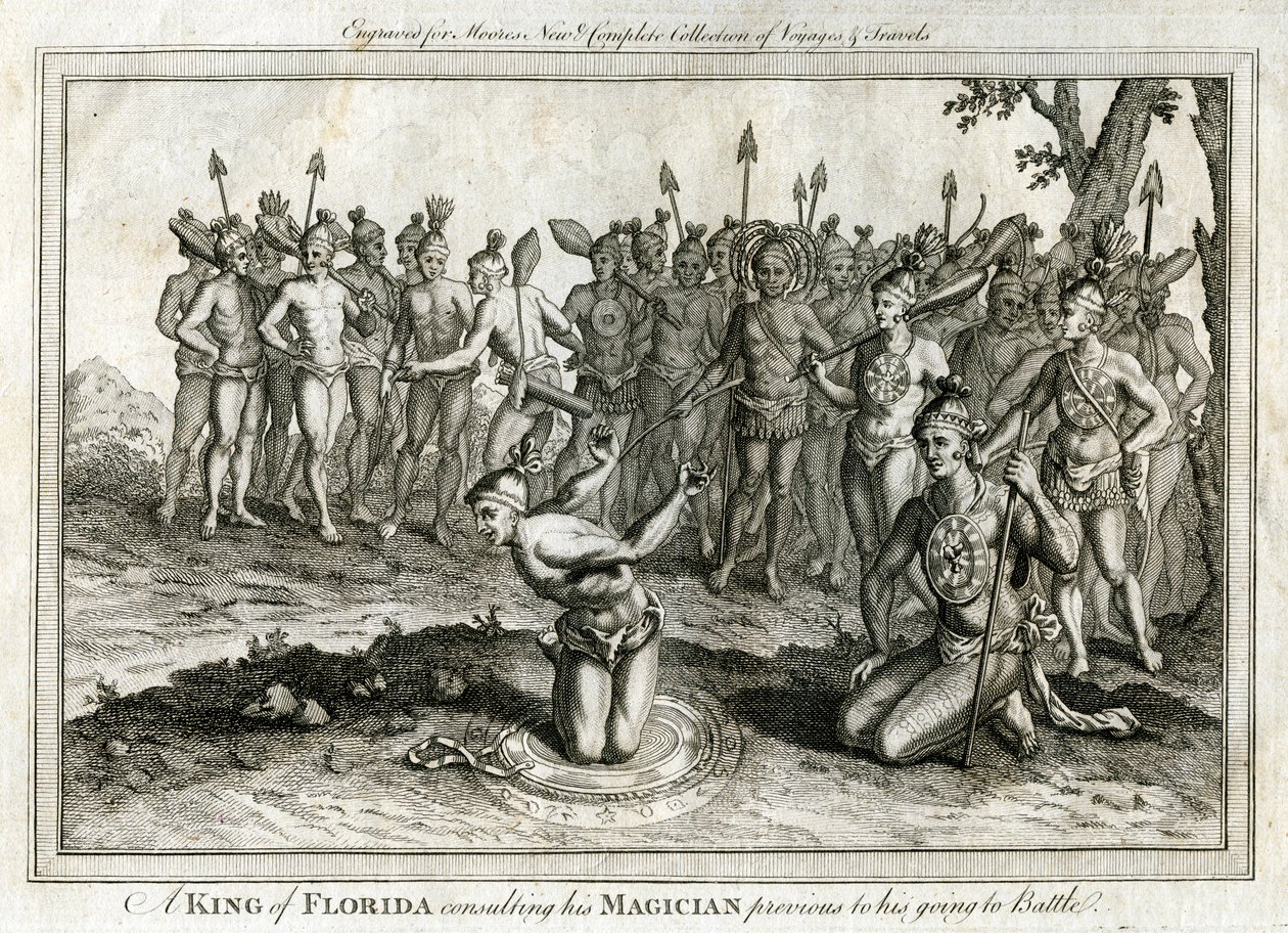 Floridan kuningas konsultoi taikuriaan ennen taisteluaan, vuonna 1760 tekijältä Unbekannt