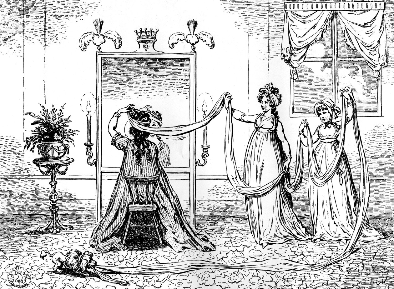 Lady pukemassa lakkiaan, kesäkuu 1795 tekijältä Unbekannt