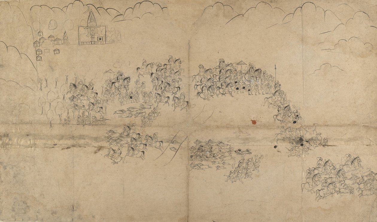 Maharana ja hänen seurakuntansa metsästysvillisia, 1700-luvun alku. tekijältä Unbekannt