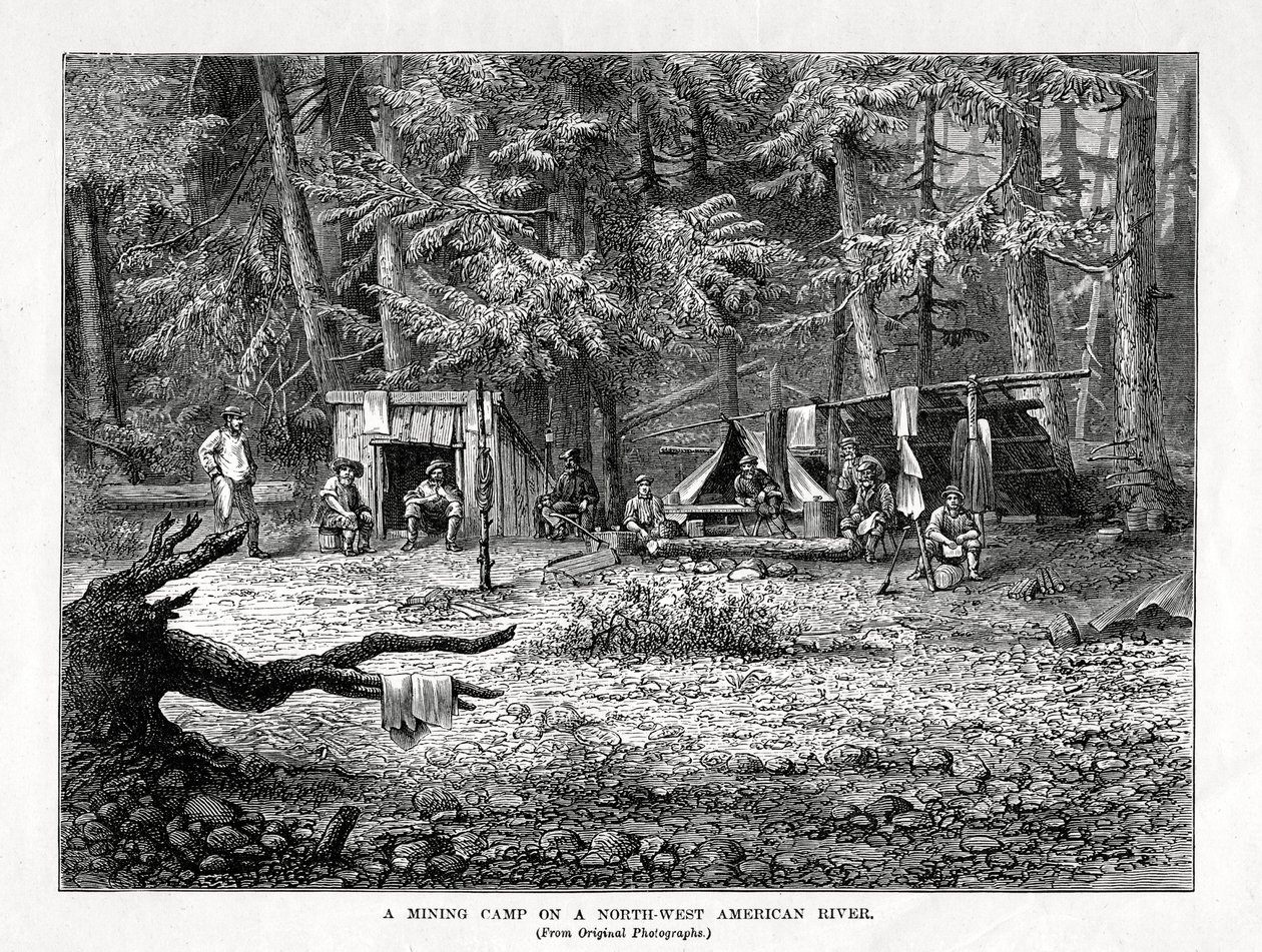 Kaivosleiri Luoteis-Amerikan joella, 1877 tekijältä Unbekannt