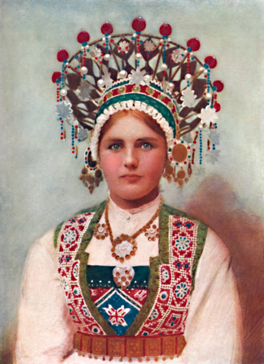 Norjalainen tyttö morsiuspuvussa, 1912 tekijältä Unbekannt