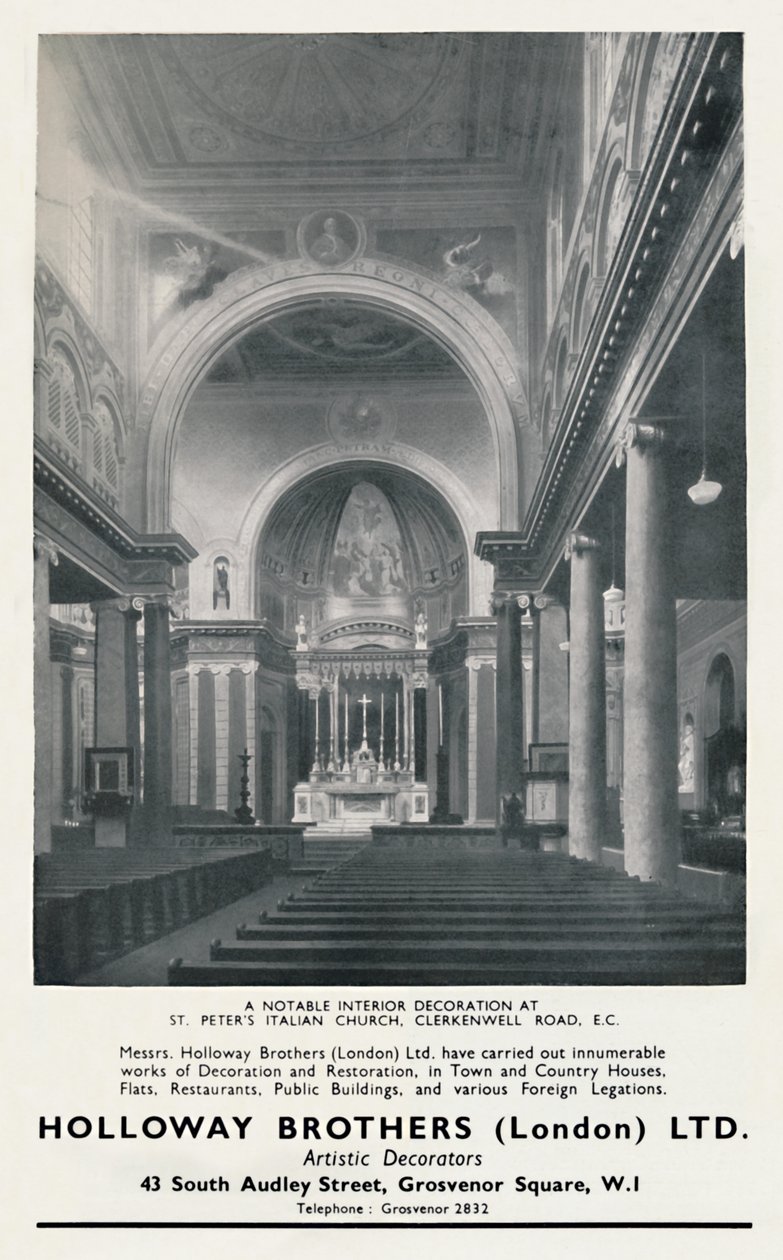 Merkittävä sisustuskoristelu St. Peters Italian kirkossa, 1933 tekijältä Unbekannt