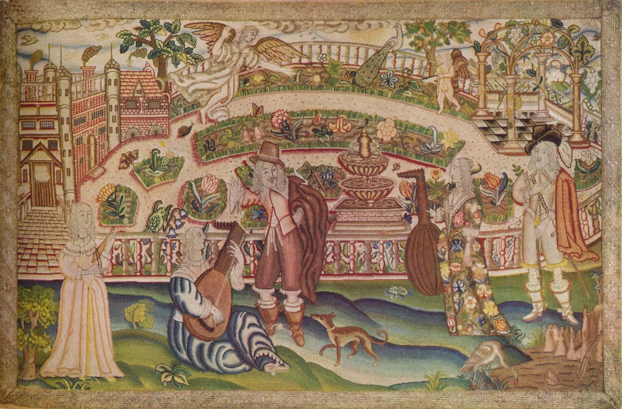 Harvinainen Petit Point -kuva Kaarle I:n ajalta, 1600-luku, 1936 tekijältä Unbekannt