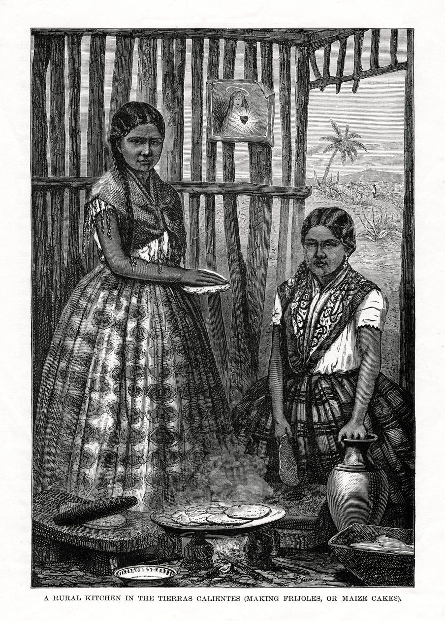 Maaseutukeittiö Tierras Calientesissa, Meksiko, 1877 tekijältä Unbekannt