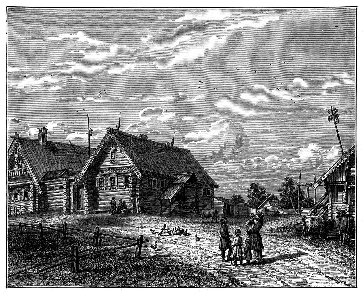Venäläinen kylä eteläisellä maatalousvyöhykkeellä, v. 1890 tekijältä Unbekannt