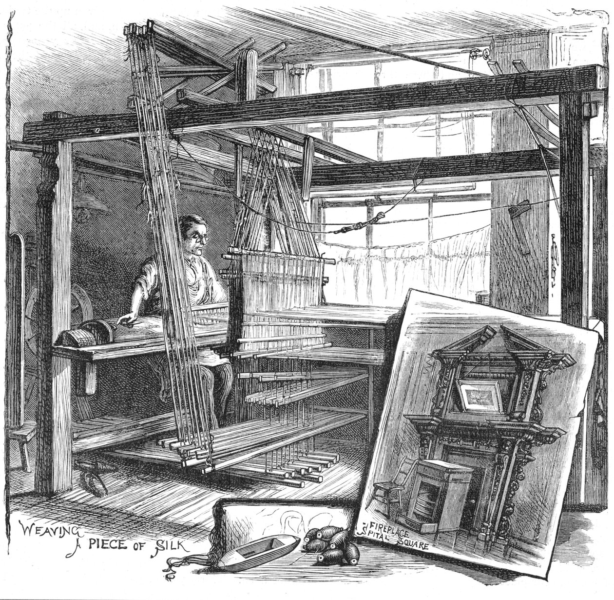 Spitalfieldsin silkkikutoja käsipuussaan, 1884 tekijältä Unbekannt