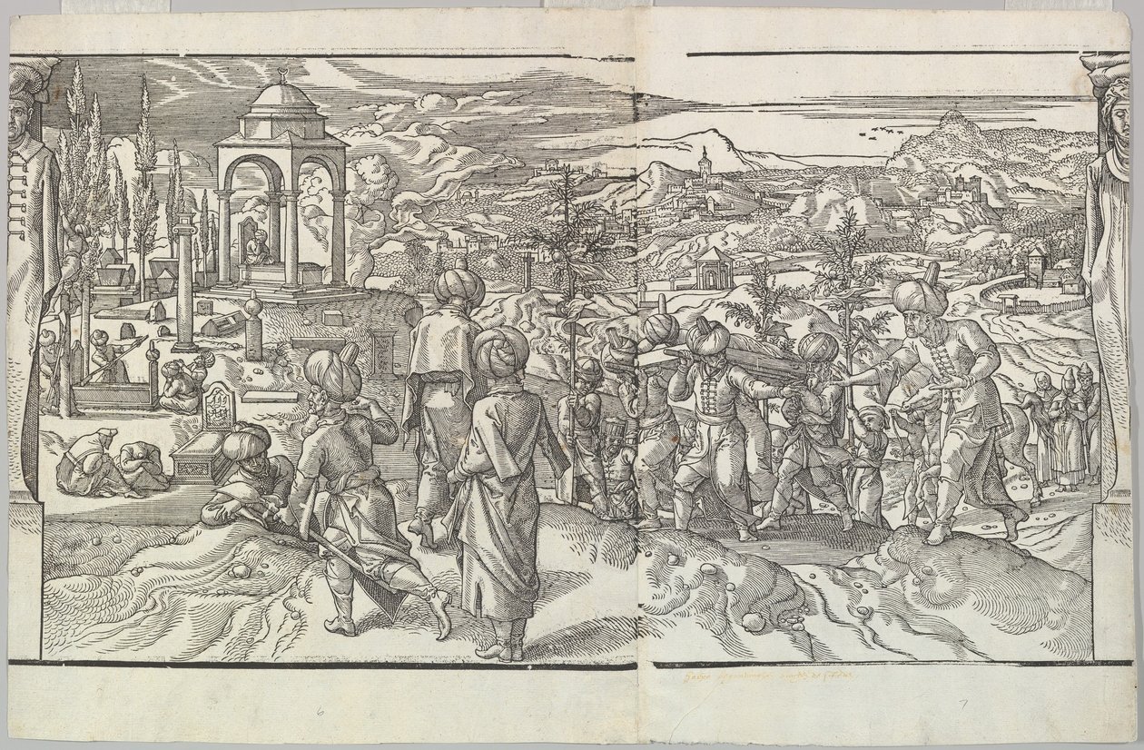 Turkkilaiset hautajaiset friisistä Ces Moeurs et fachons de faire de Turcz Customs and Fas..., 1553. tekijältä Unbekannt