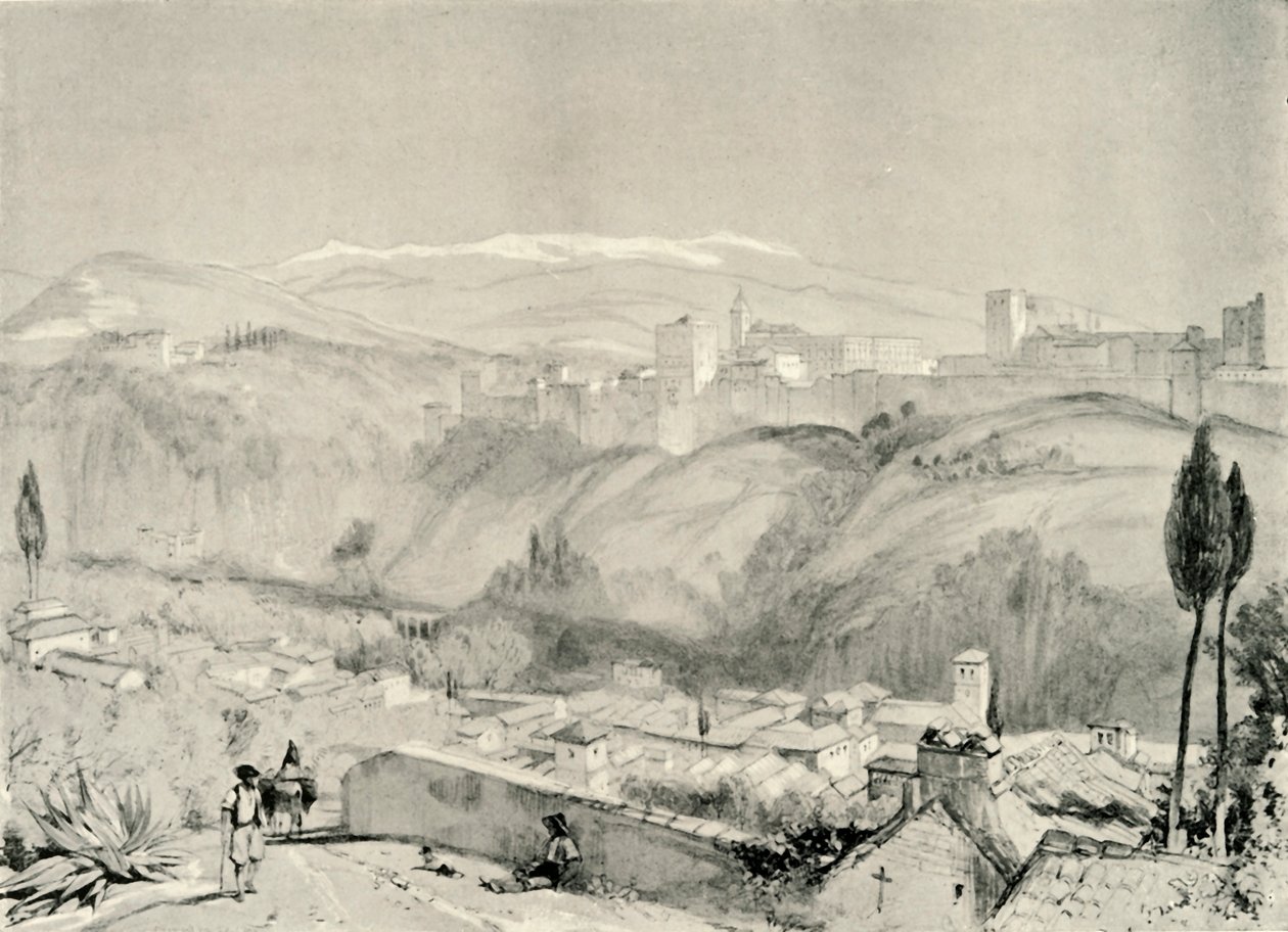 Näkymä Alhambraan Albaycinista, 1800-luku, 1907. tekijältä Unbekannt
