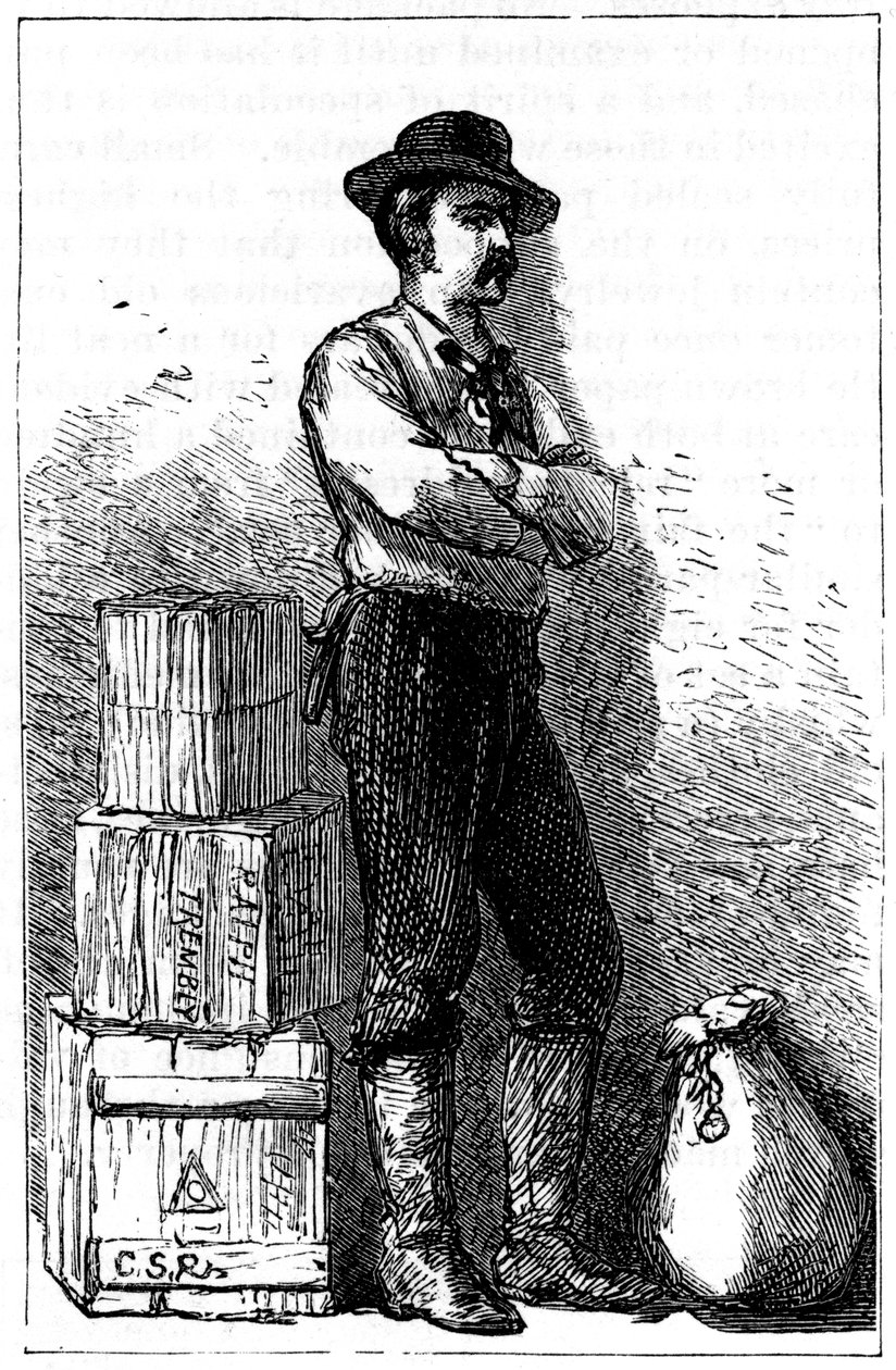 Wells Fargon lähettiläs heidän pikatoimituspalvelustaan Panaman kannaksen kautta, 1875 tekijältä Unbekannt