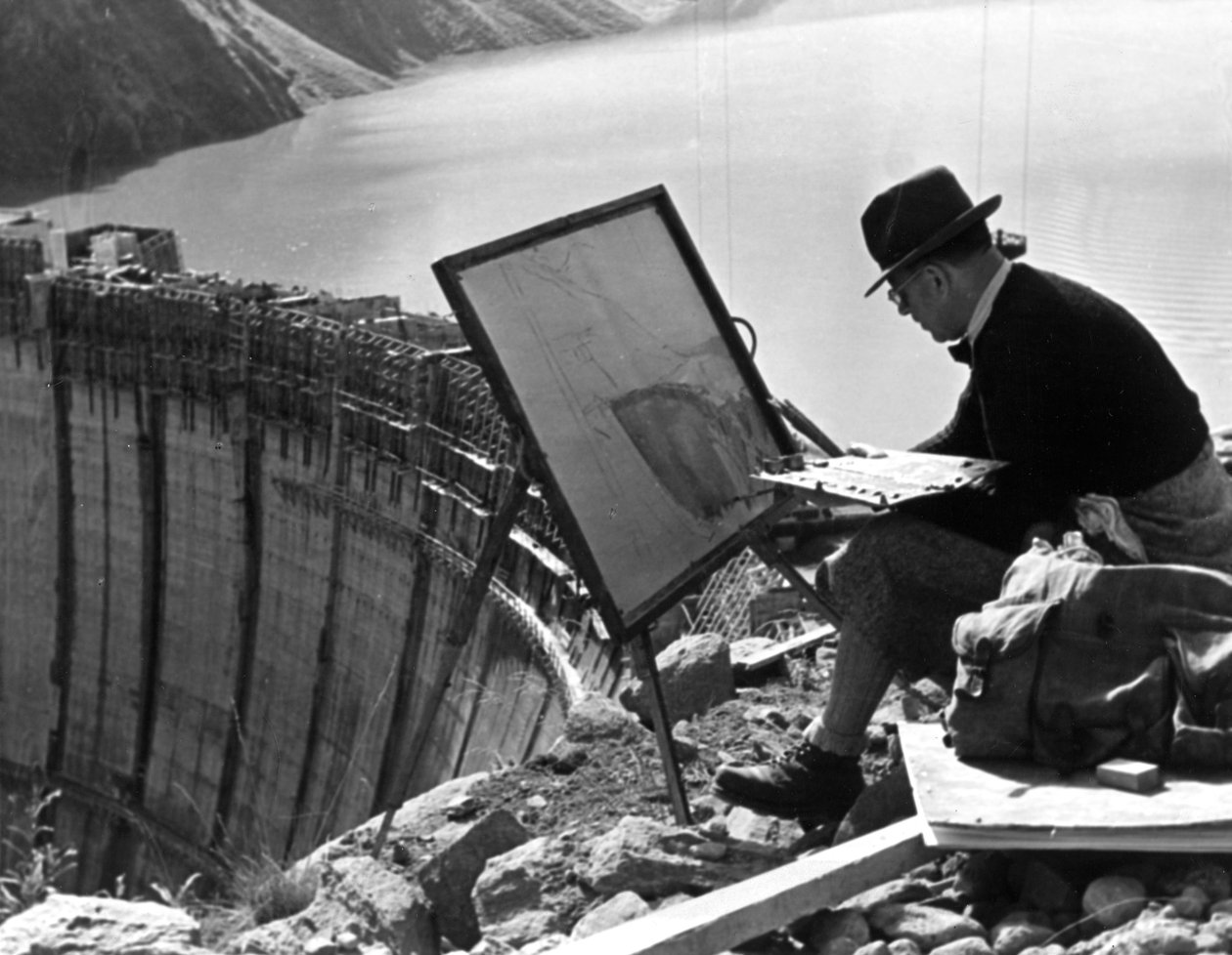 Linzistä kotoisin oleva taiteilija maalasi Limbergin padon Itävallasta, 1947-1951 tekijältä Unbekannt