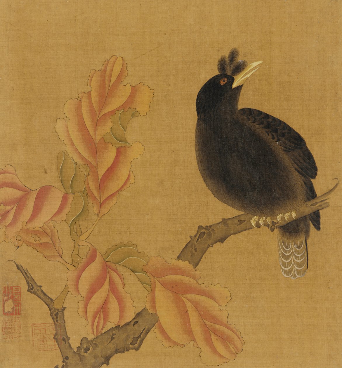 Mustarastas oksalla, syksyn lehdet, Qing-dynastia, 1700-luku. tekijältä Unbekannt
