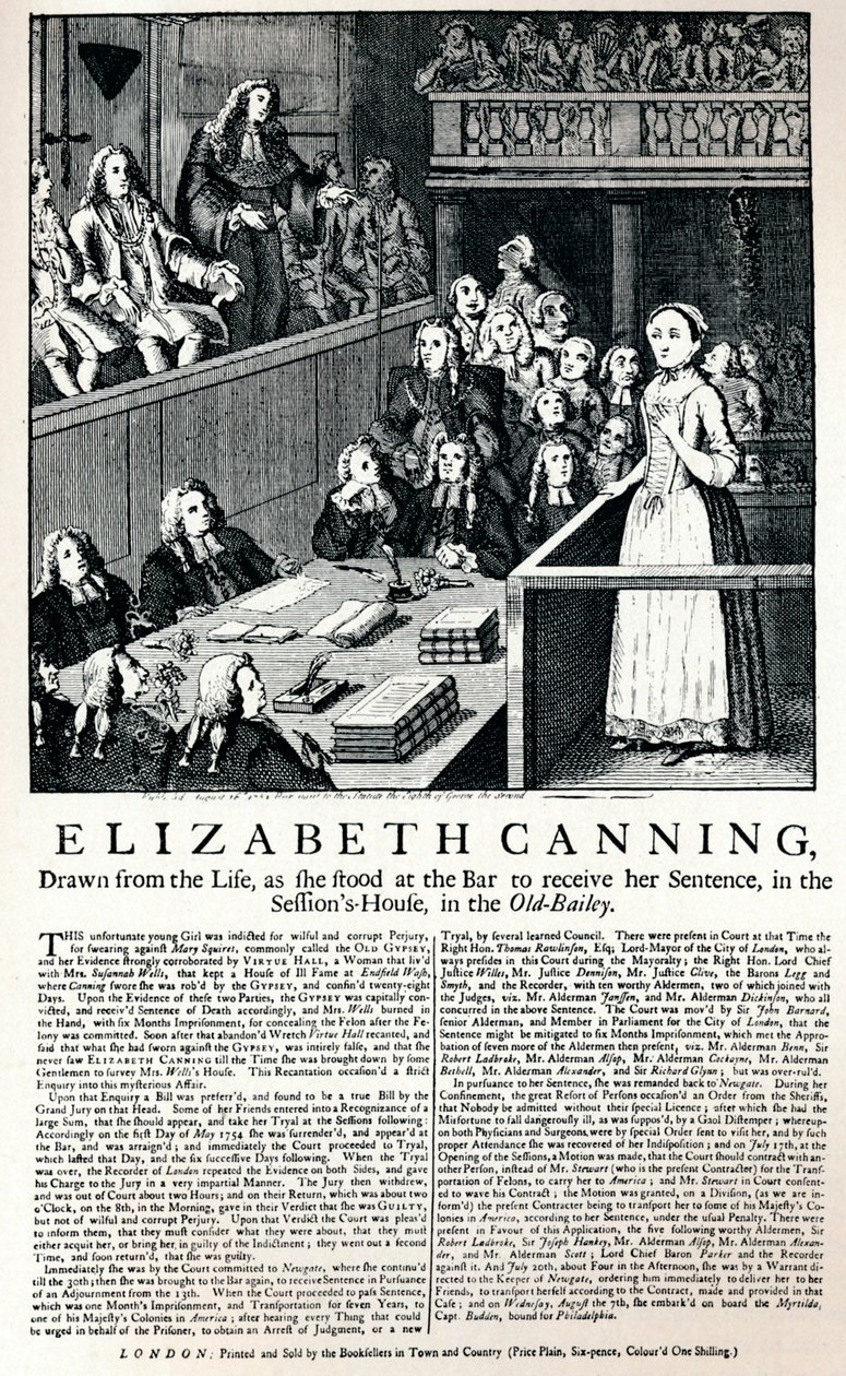 Laaja puoli vuodelta 1754, joka kertoo Elizabeth Canningin tapauksesta, 1915 tekijältä Unbekannt