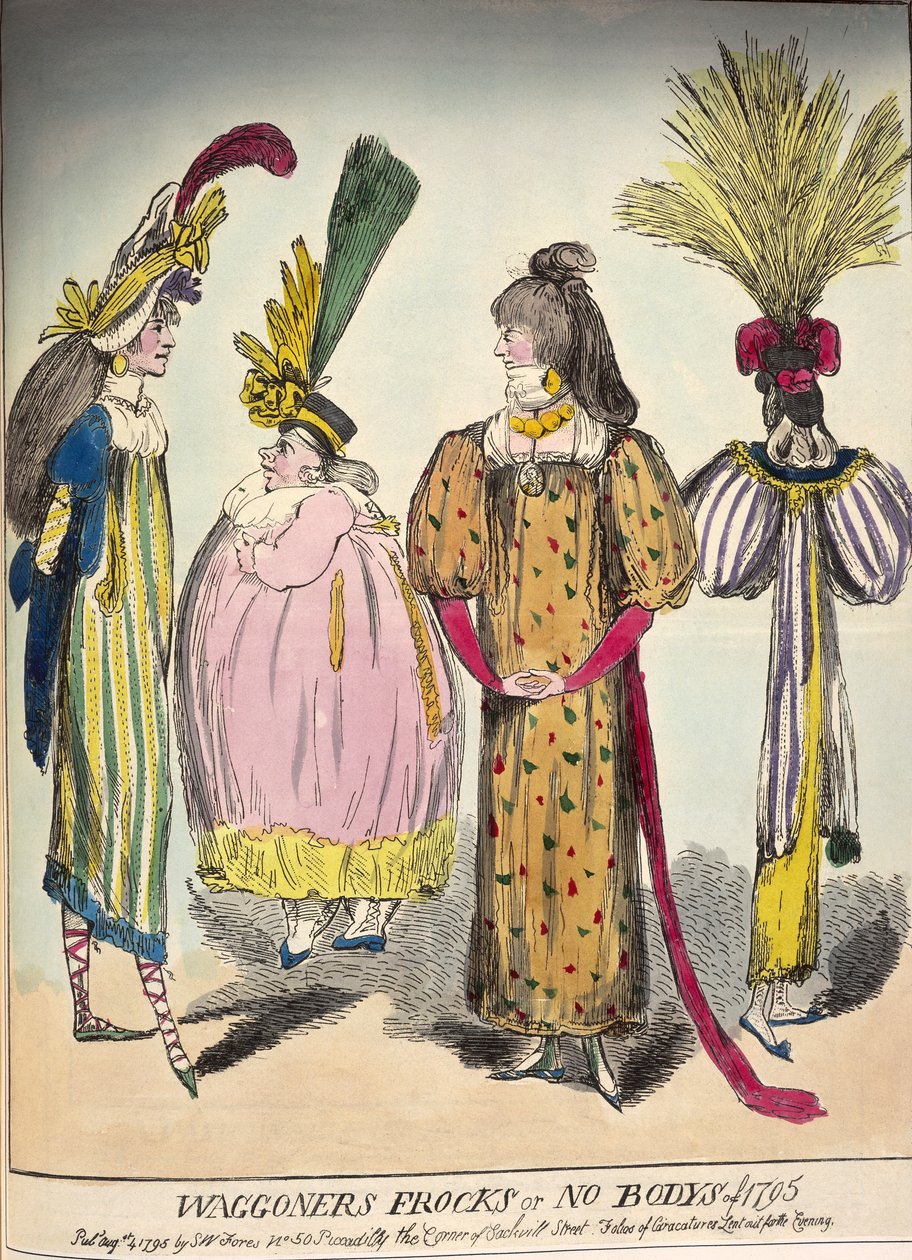 Karikatyyri 1700-luvun lopun muodista, 1795 tekijältä Unbekannt