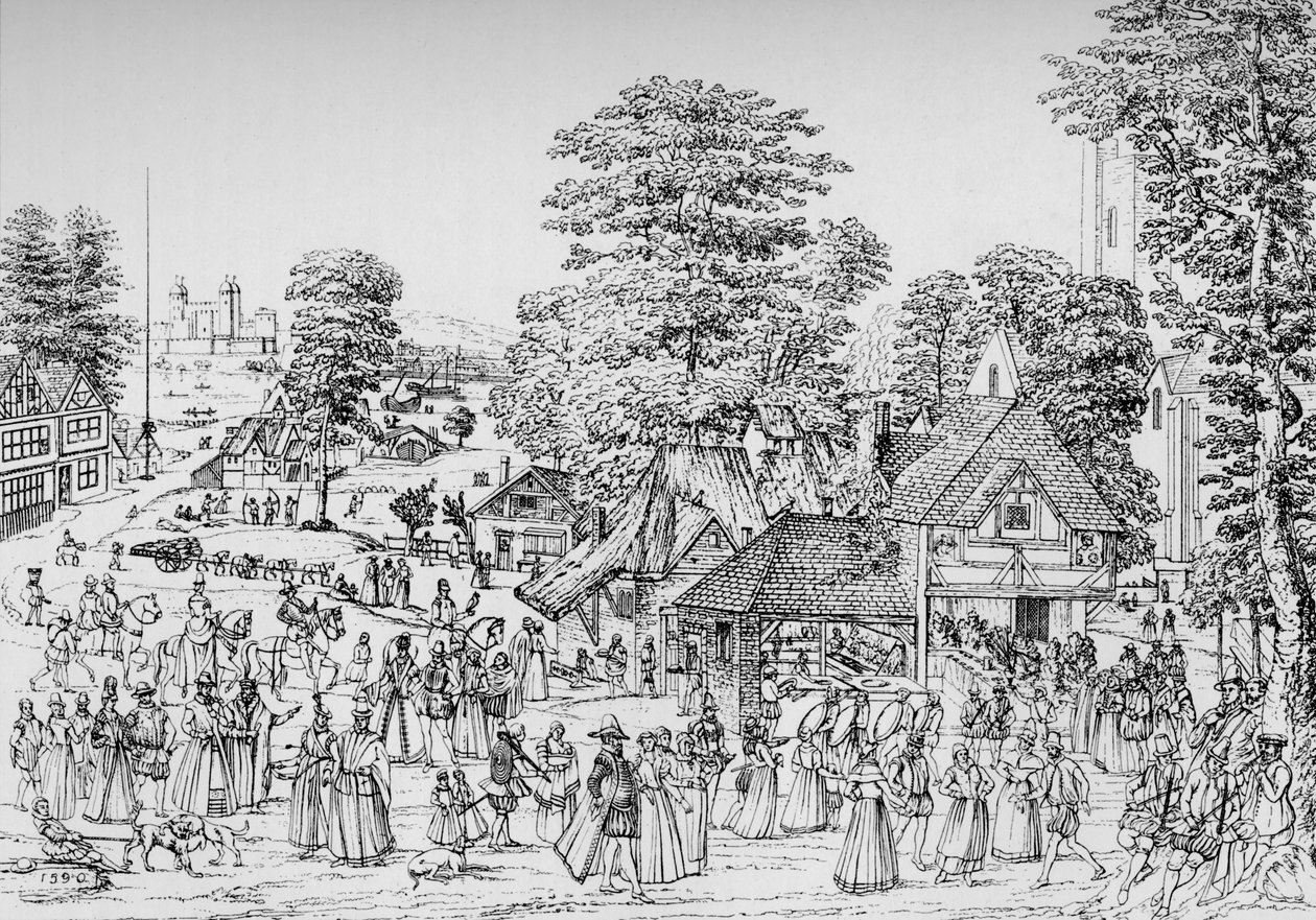 Juhla Horselydownissa, Southwarkissa, vuonna 1590, 1904 tekijältä Unbekannt