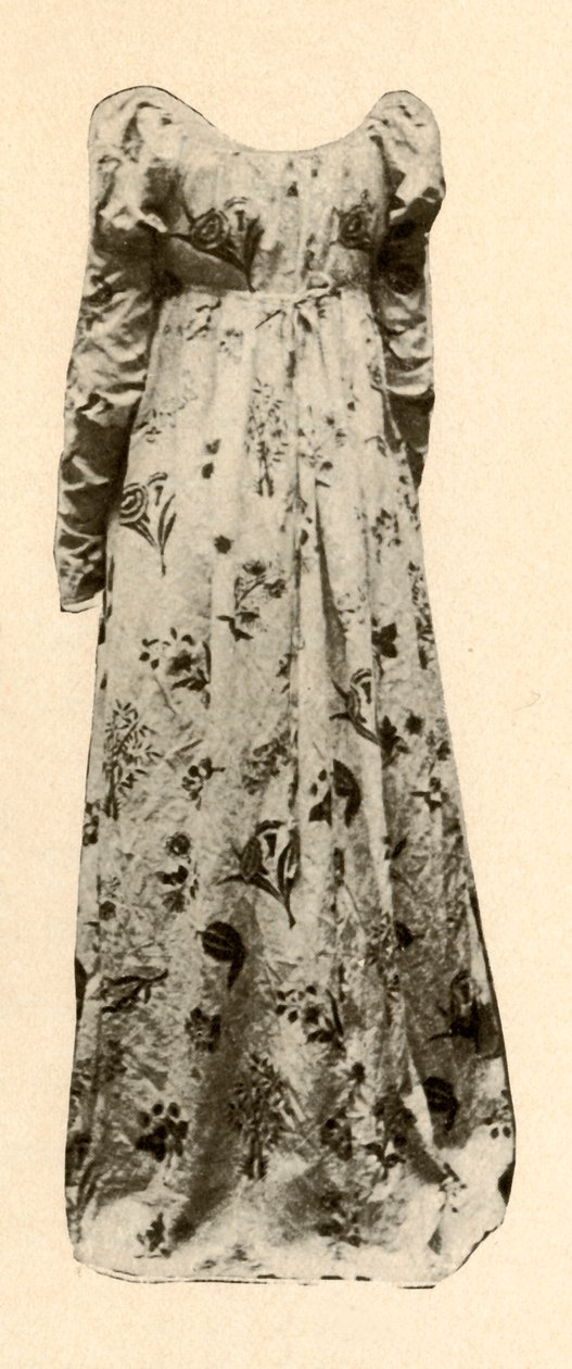 Madame Chevalierin käyttämä puku kiiltävästä lasitetusta chintzistä, n. 1795, 1937. tekijältä Unbekannt
