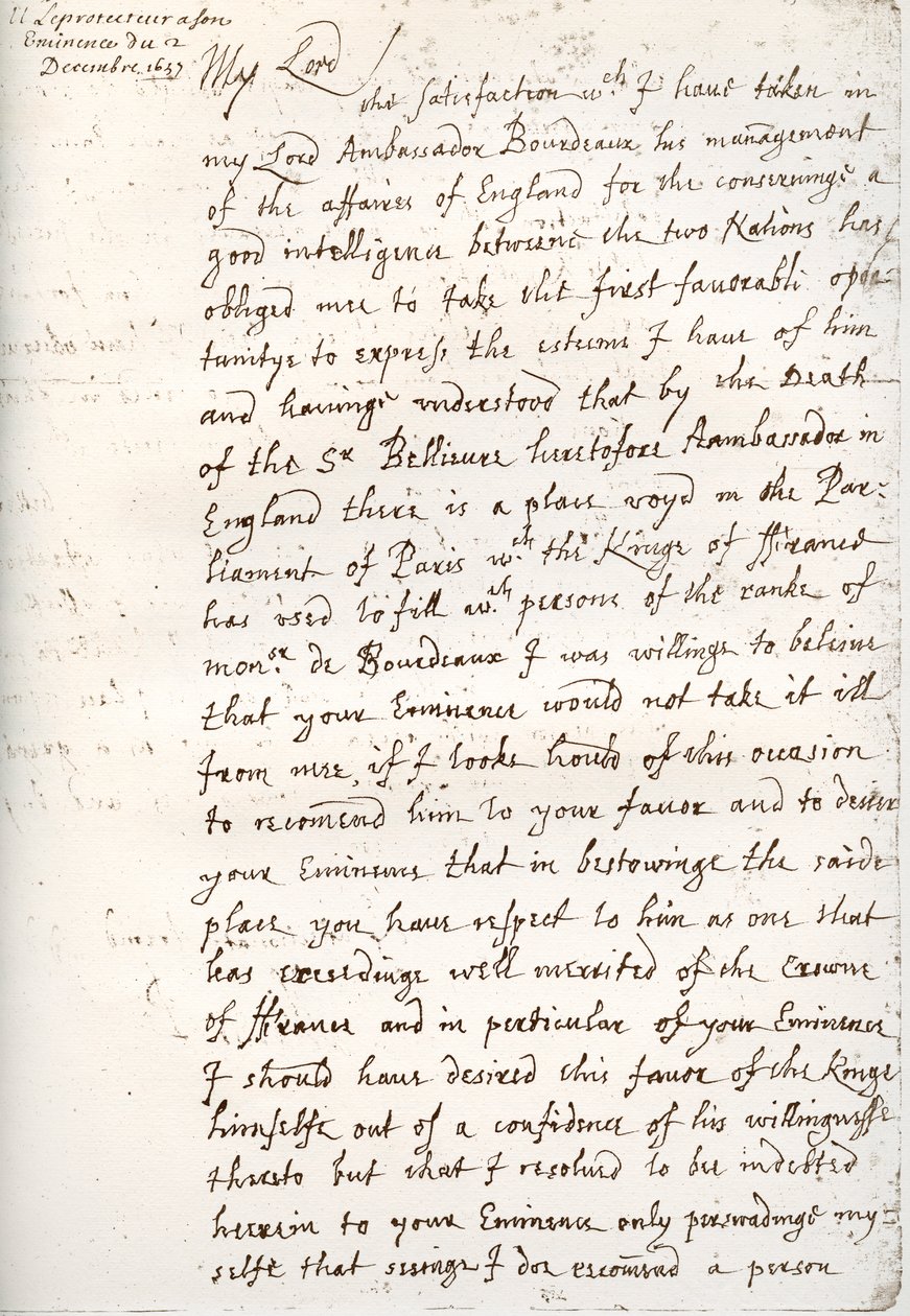 Oliver Cromwellin kirje kardinaali Mazarinille, 4. joulukuuta 1657, 1899 tekijältä Unbekannt