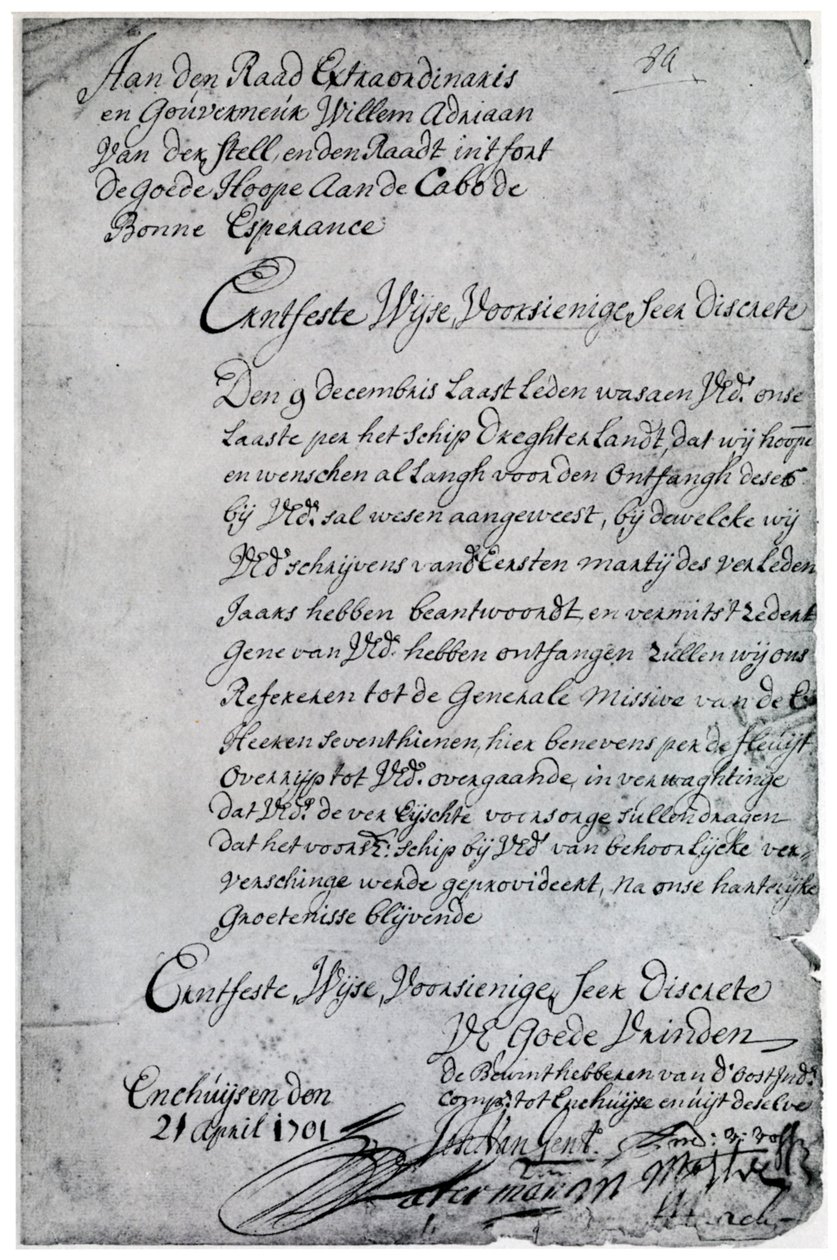 Hollannin Itä-Intian yhtiön kirje Willem Adriaan van der Stelille, 1700-luku 1931 tekijältä Unbekannt