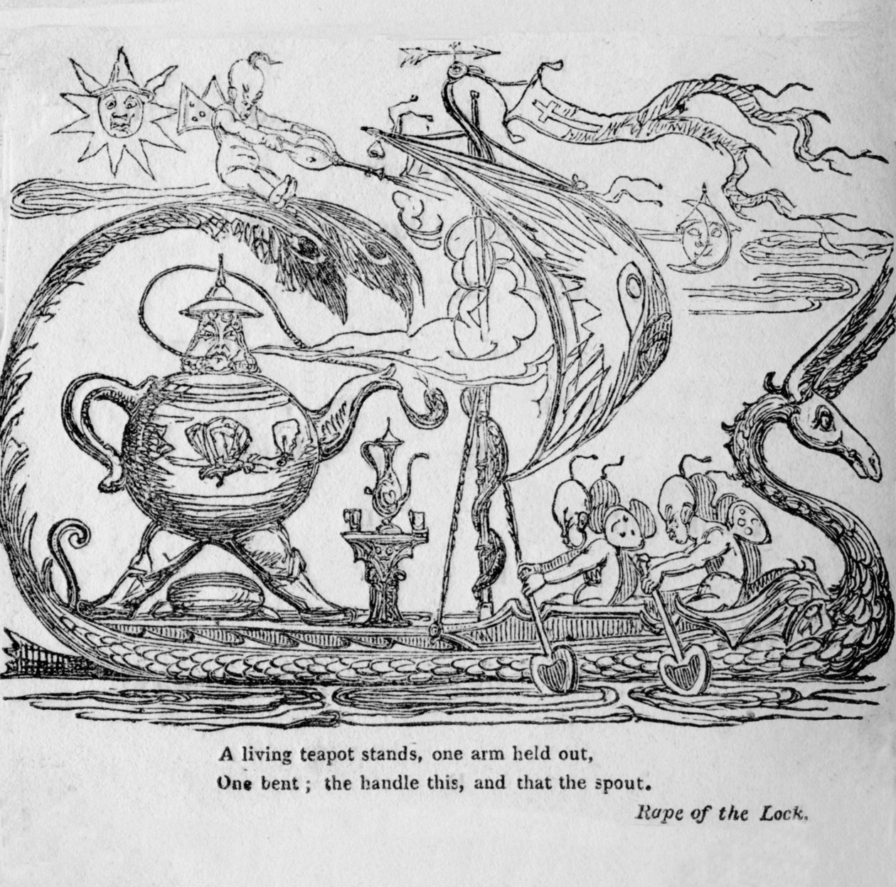 Elävä teekannu seisoo, toinen käsi ojennettuna, toinen koukussa, kahva tämä ja tuo nokka, c1820. tekijältä Unbekannt