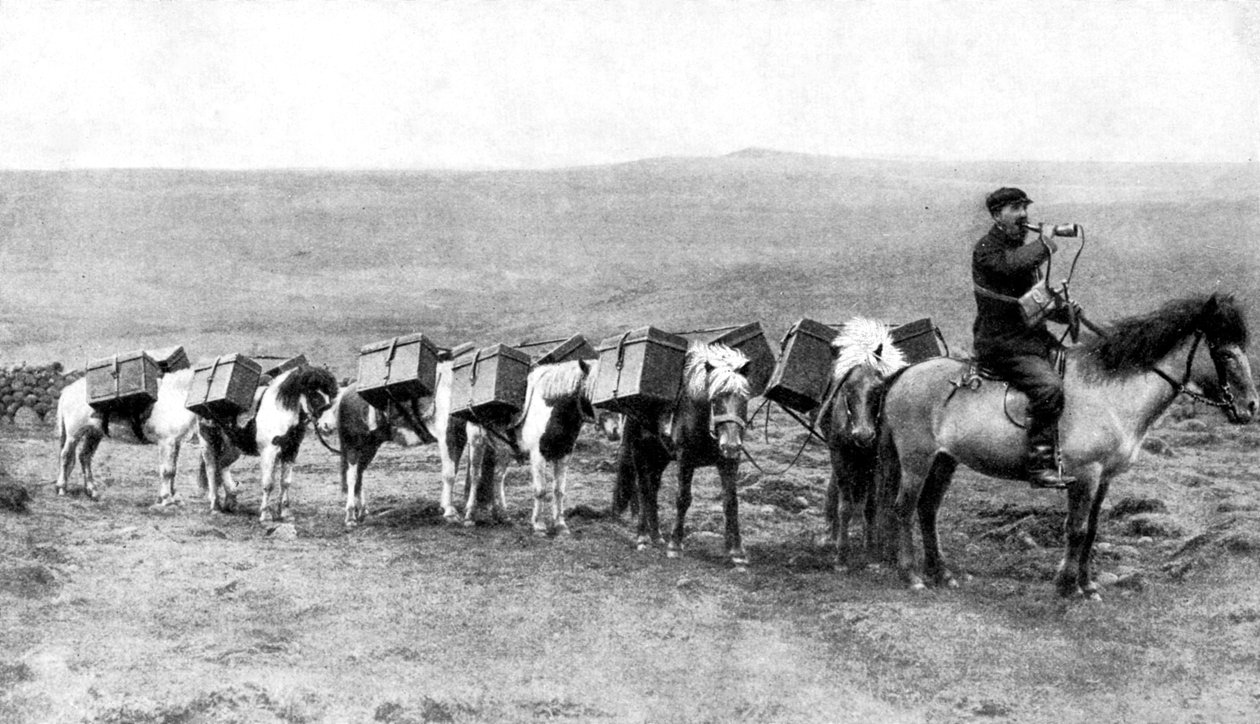 Postikaravaani ylittää Islannin tasangot, Islanti, 1922 tekijältä Unbekannt