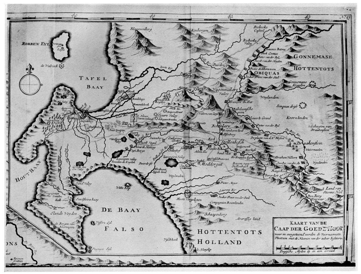 Kartta Hyväntoivon niemen van der Stelsin ajalta, Etelä-Afrikka, 1700-luku 1931 tekijältä Unbekannt