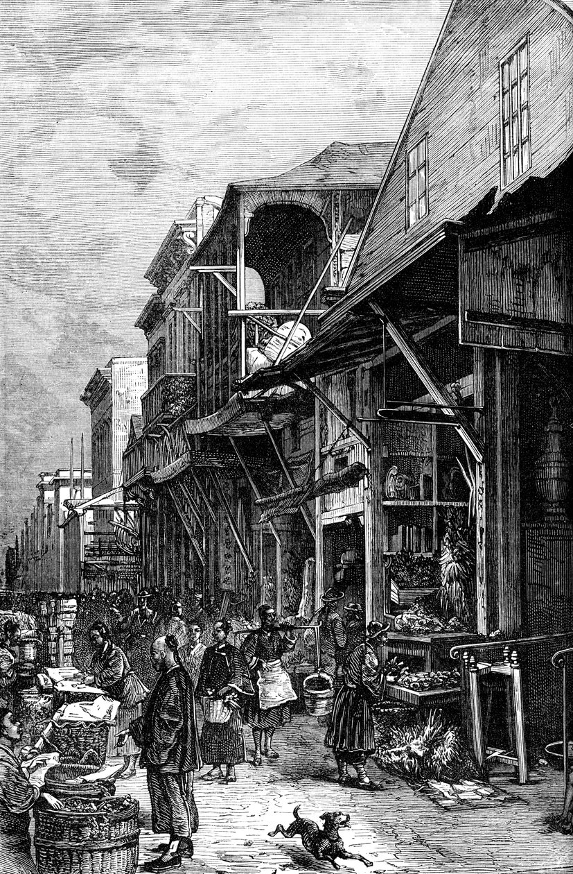 Markkinapaikka San Franciscossa, Kaliforniassa, Yhdysvalloissa, 1800-luvun puolivälissä 1880 tekijältä Unbekannt