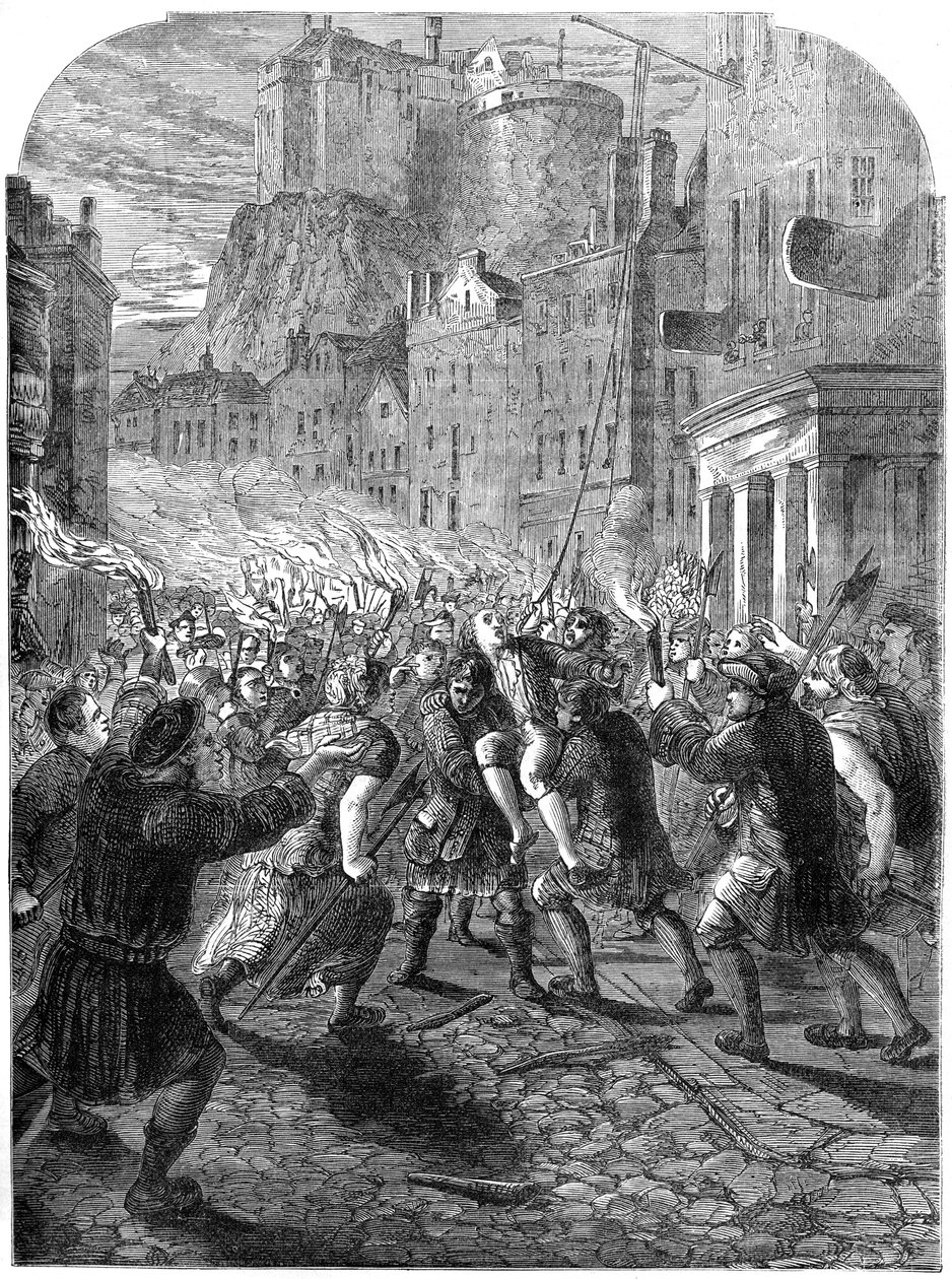 Väkijoukko, joka kantoi kapteeni John Porteousin teloitukseen, Edinburgh, 1736 1800-luku tekijältä Unbekannt