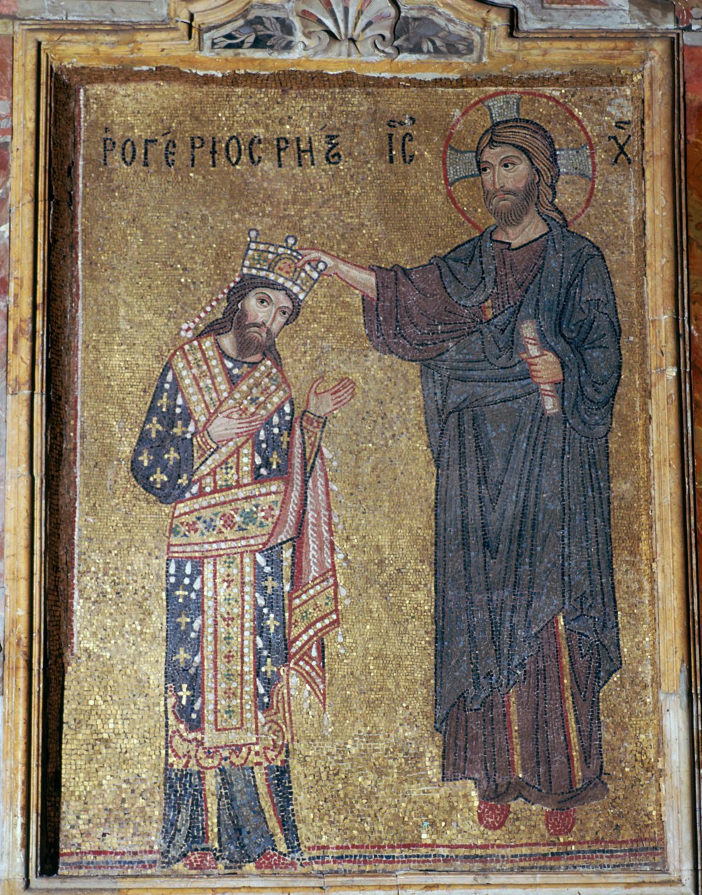Mosaiikki, jossa Kristus kruunaa Roger II:n, 1100-luku tekijältä Unbekannt