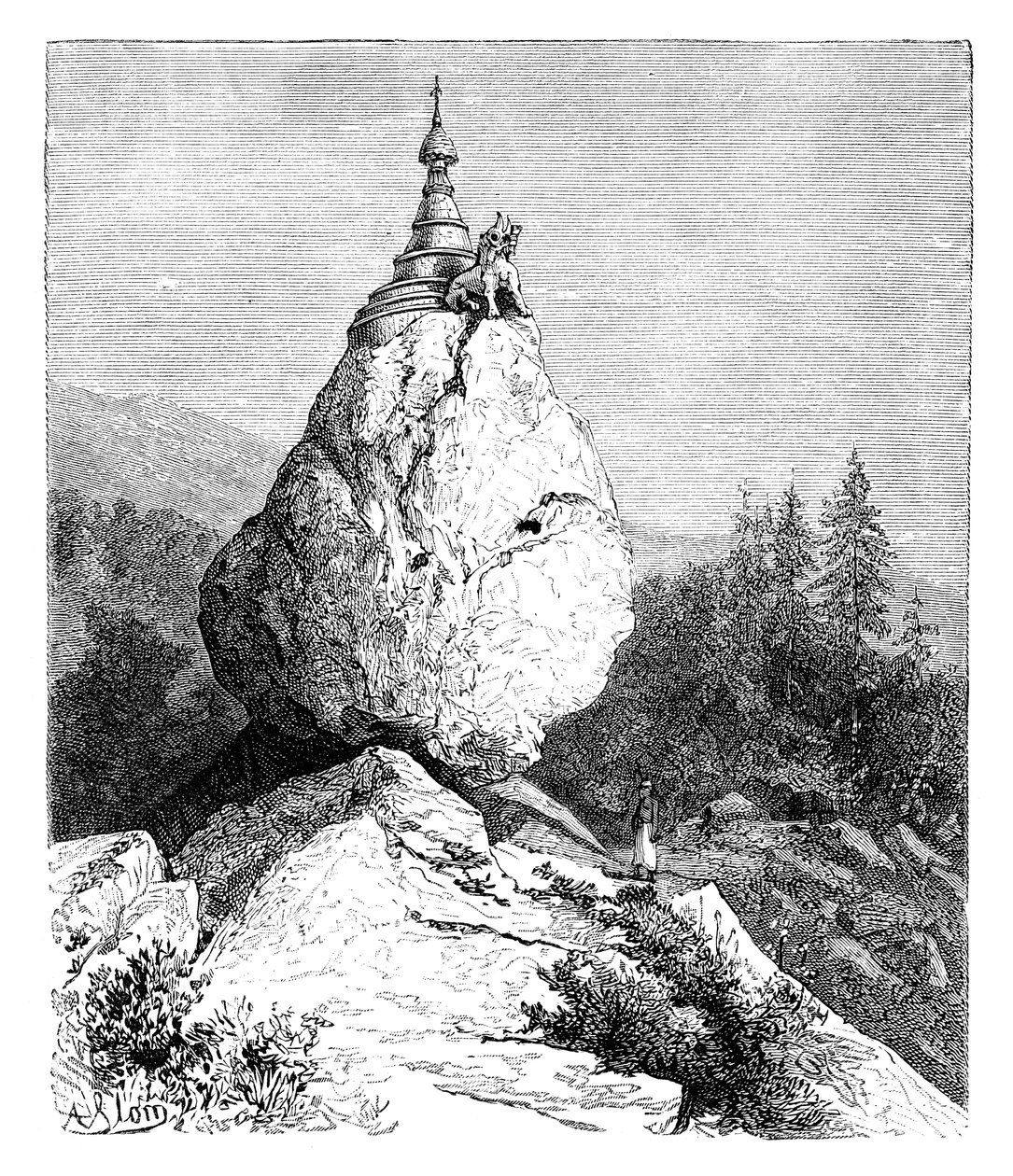 Pagodi lohkareen huipulla, 1895 tekijältä Unbekannt