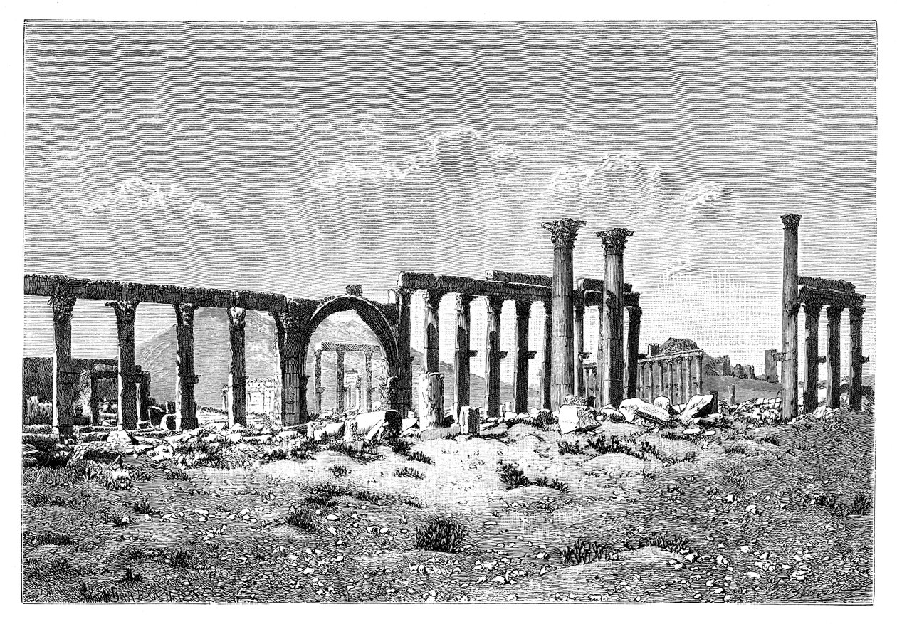 Raunioitu pylväikkö Palmyra Tadmurissa Syyriassa, 1895 tekijältä Unbekannt