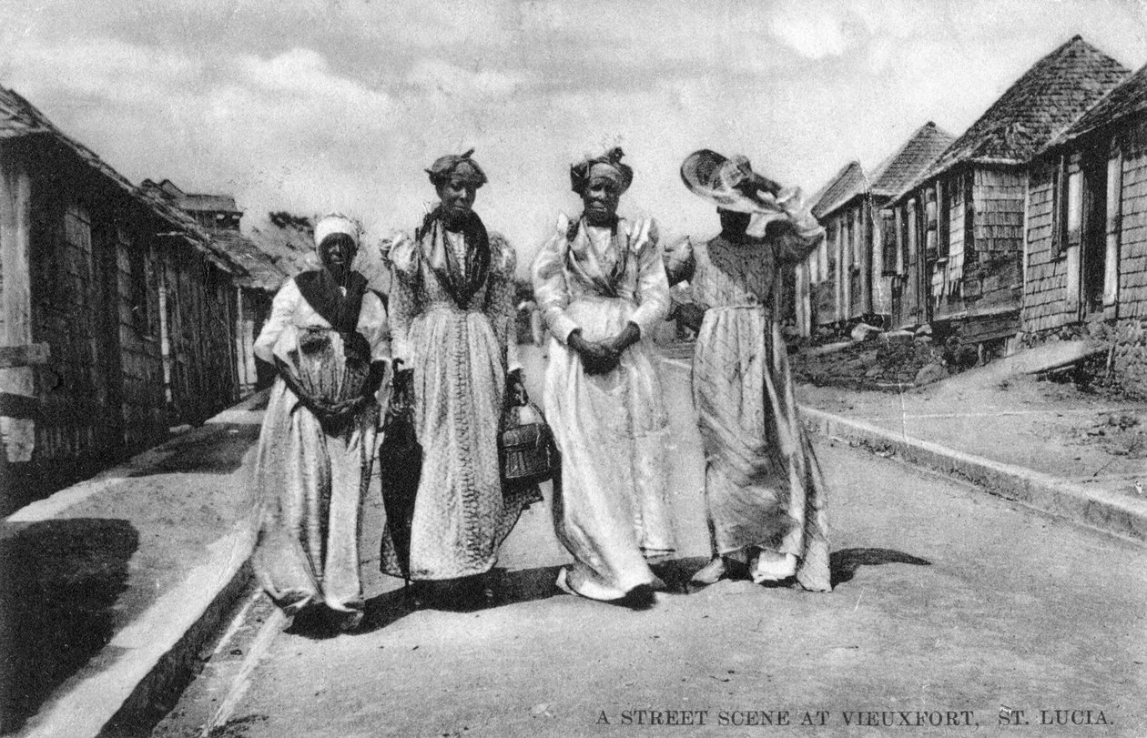 Katukuva Vieuxfortissa, St Luciassa, 1900-luvun alussa tekijältä Unbekannt