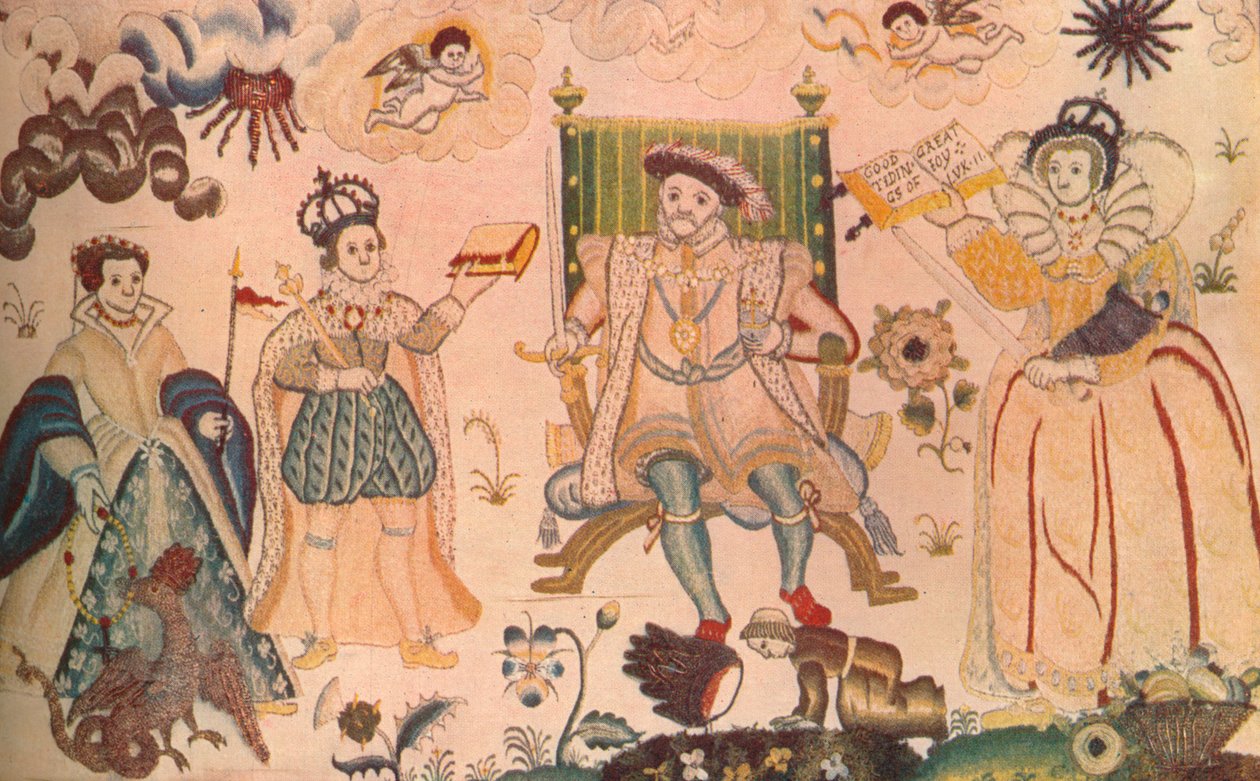 Kuvakudos Henry VIII:sta, Edward VI:sta ja Elizabeth I:stä. Elisabettiläiseksi ajateltuna, 1914 tekijältä Unbekannt