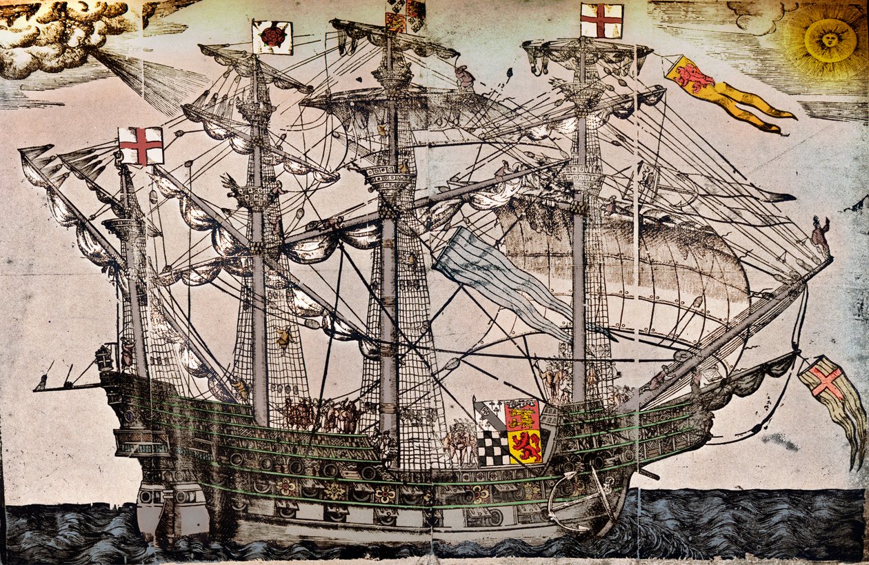 Puupiirros laivasta, jonka uskotaan olevan The Ark Royal, c1587 tekijältä Unbekannt