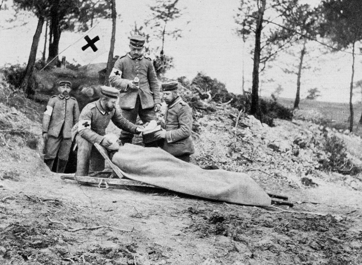 Haavoittunut saksalainen sotilas pukeutumispaikalla, ensimmäinen maailmansota, 1915 tekijältä Unbekannt