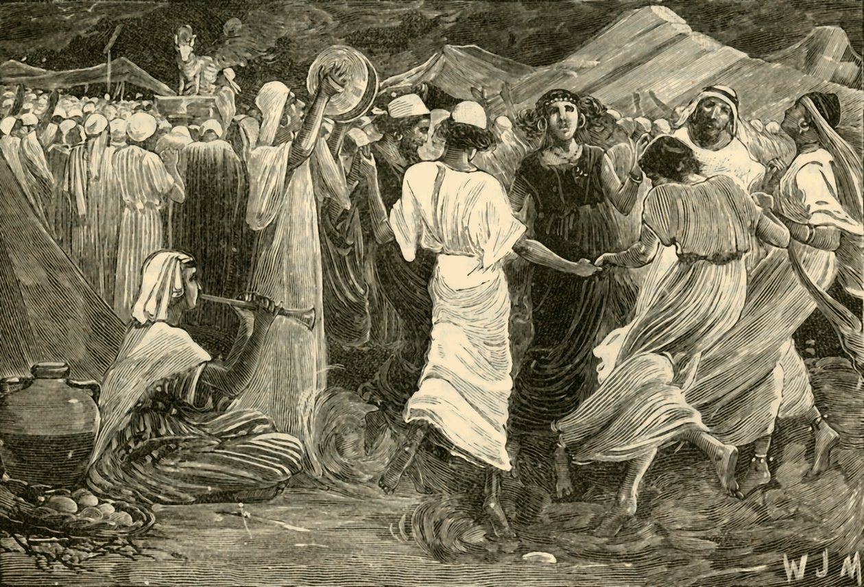 Aaron ja israelilaiset palvomassa vasikkaa, 1890. tekijältä Unbekannt