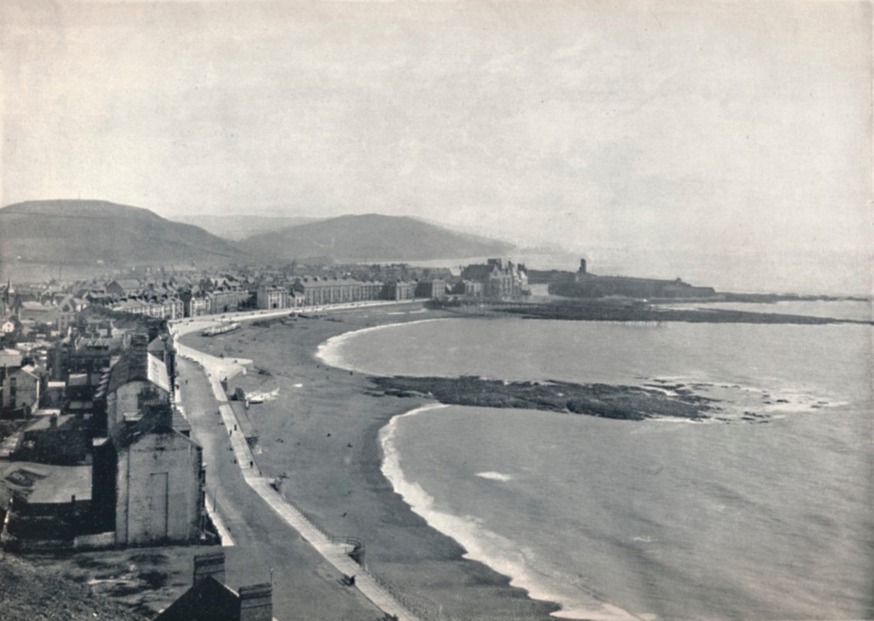 Aberystwyth - Näkymä lahdelle, jossa näkyy linna ja yliopistollinen korkeakoulu, 1895 tekijältä Unbekannt