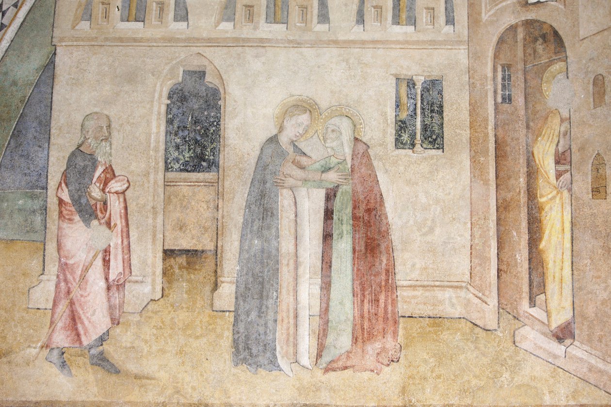 Abondance-luostarikirkon fresko: Visitation, Abondance, Ranska tekijältä Unbekannt
