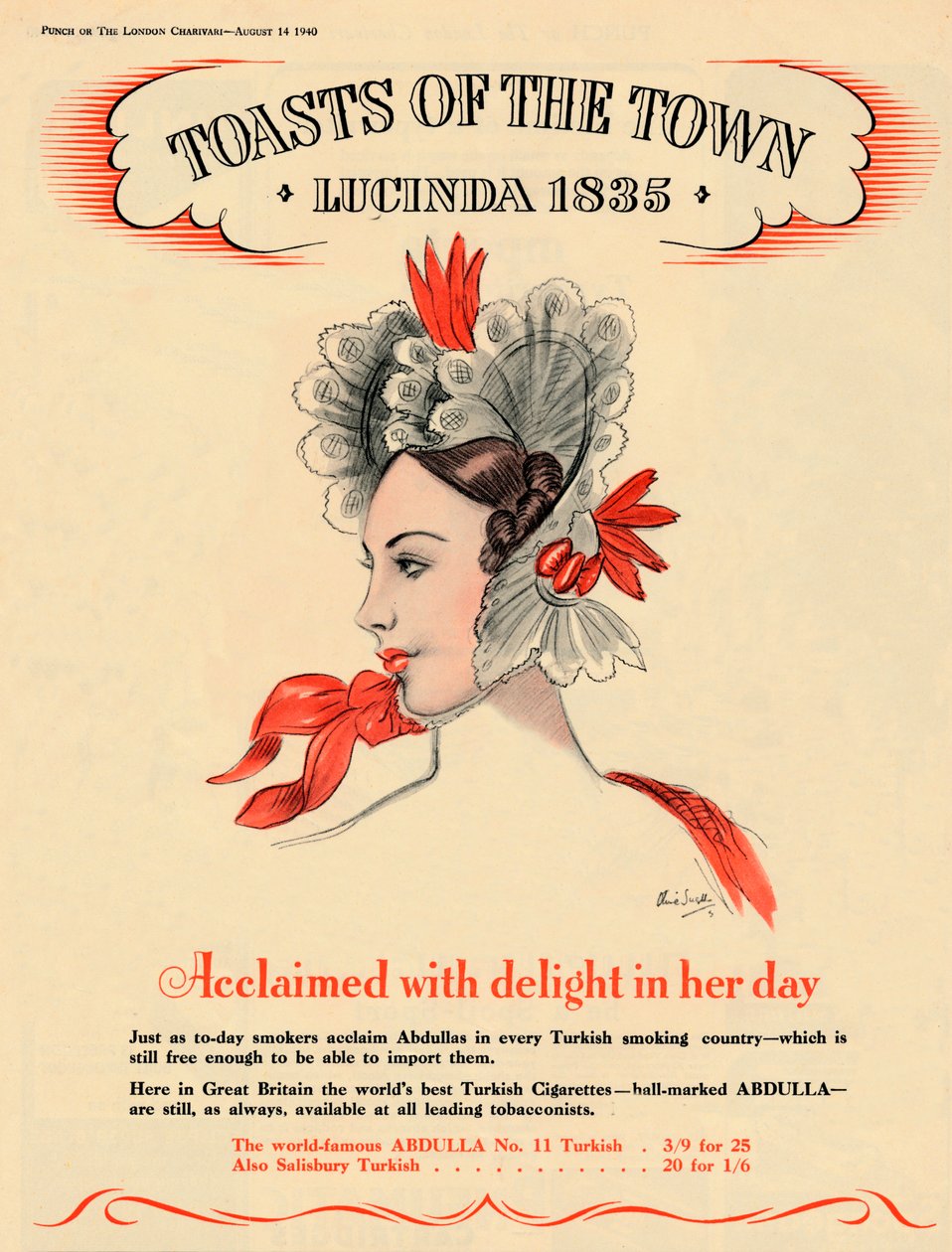 Ylistetty ilolla päivästään, Toasts of the Town - Lucinda 1835, 1940 tekijältä Unbekannt