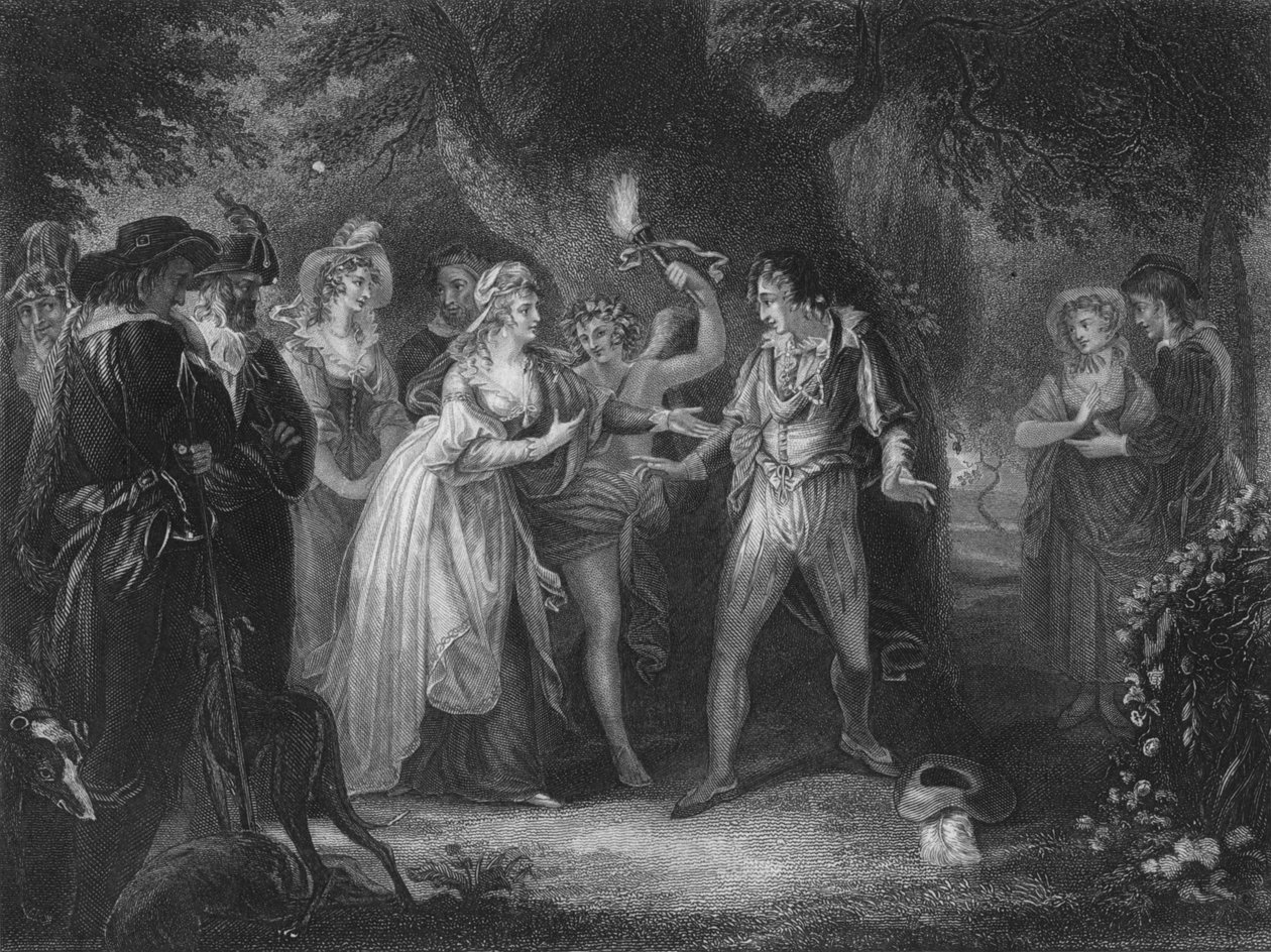 V näytös Scene iv elokuvista Kuten haluat, 1800-luku tekijältä Unbekannt