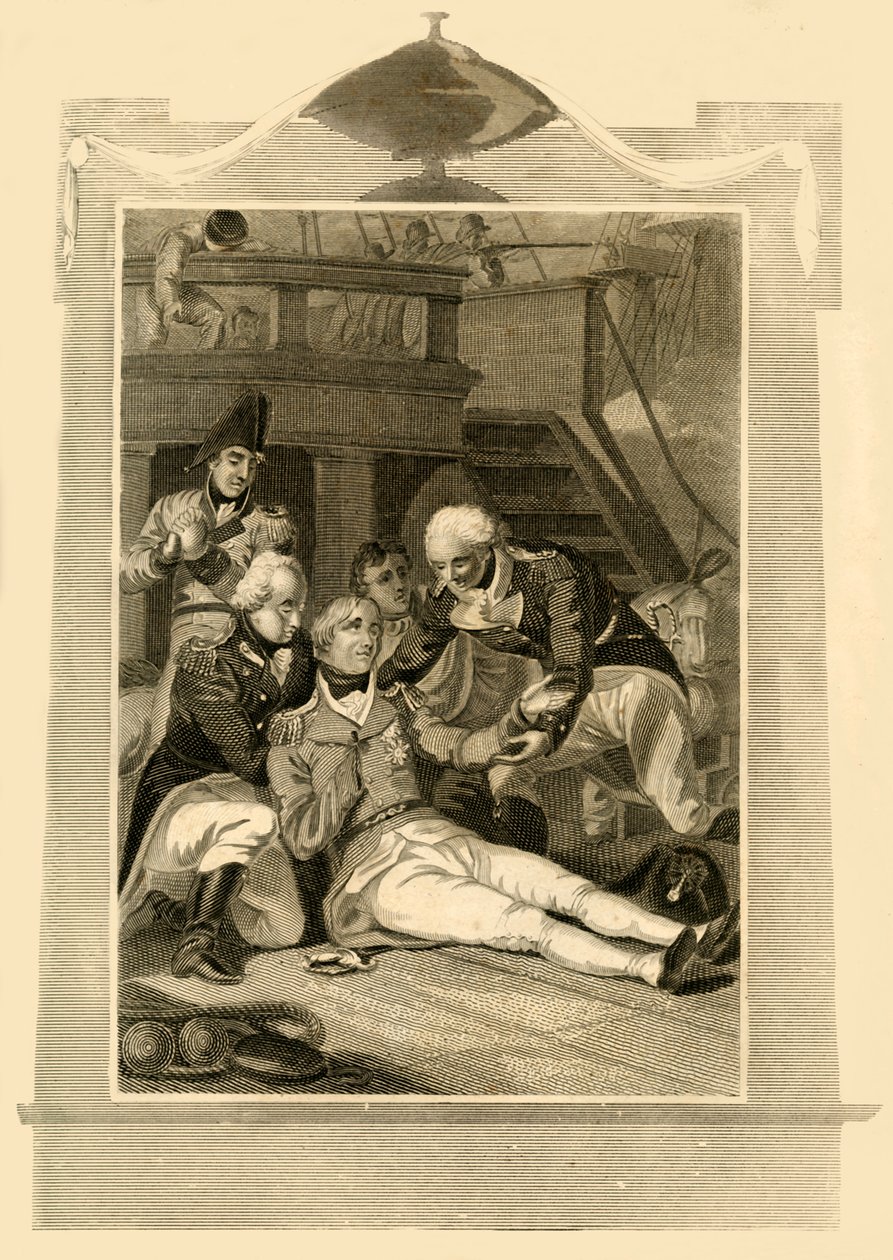 Admiral Lord Nelson haavoittui kuolemaan voitosta Trafalgarin taistelussa, 1805, 1816. tekijältä Unbekannt