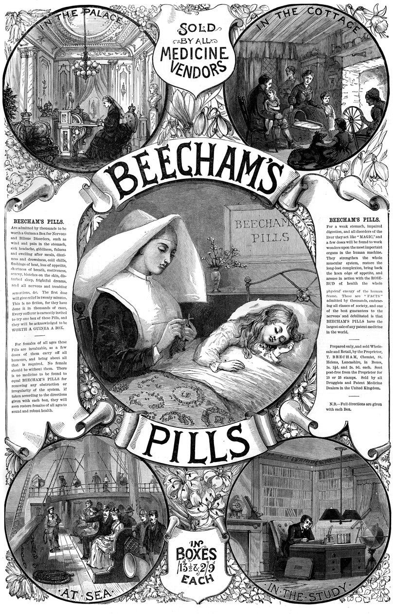 Mainos Beechams-pillereistä, 1887 tekijältä Unbekannt