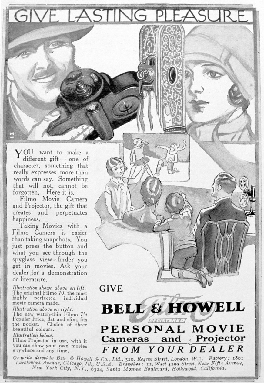 Mainos Bell & Howell -henkilökohtaisista elokuvakameroista ja -projektoreista, 1920-luku tekijältä Unbekannt