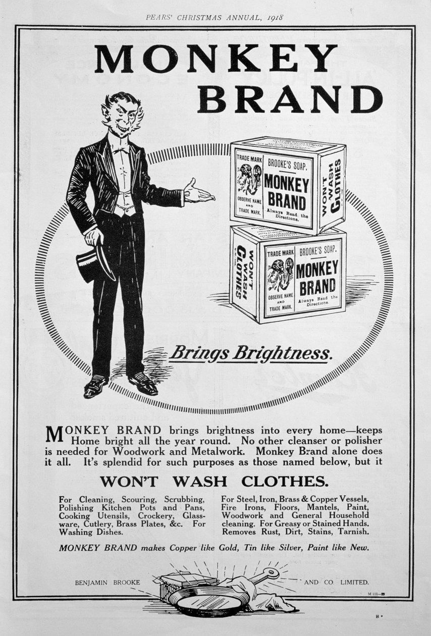 Mainos Brookes Monkey Brand -saippualle, 1918 tekijältä Unbekannt