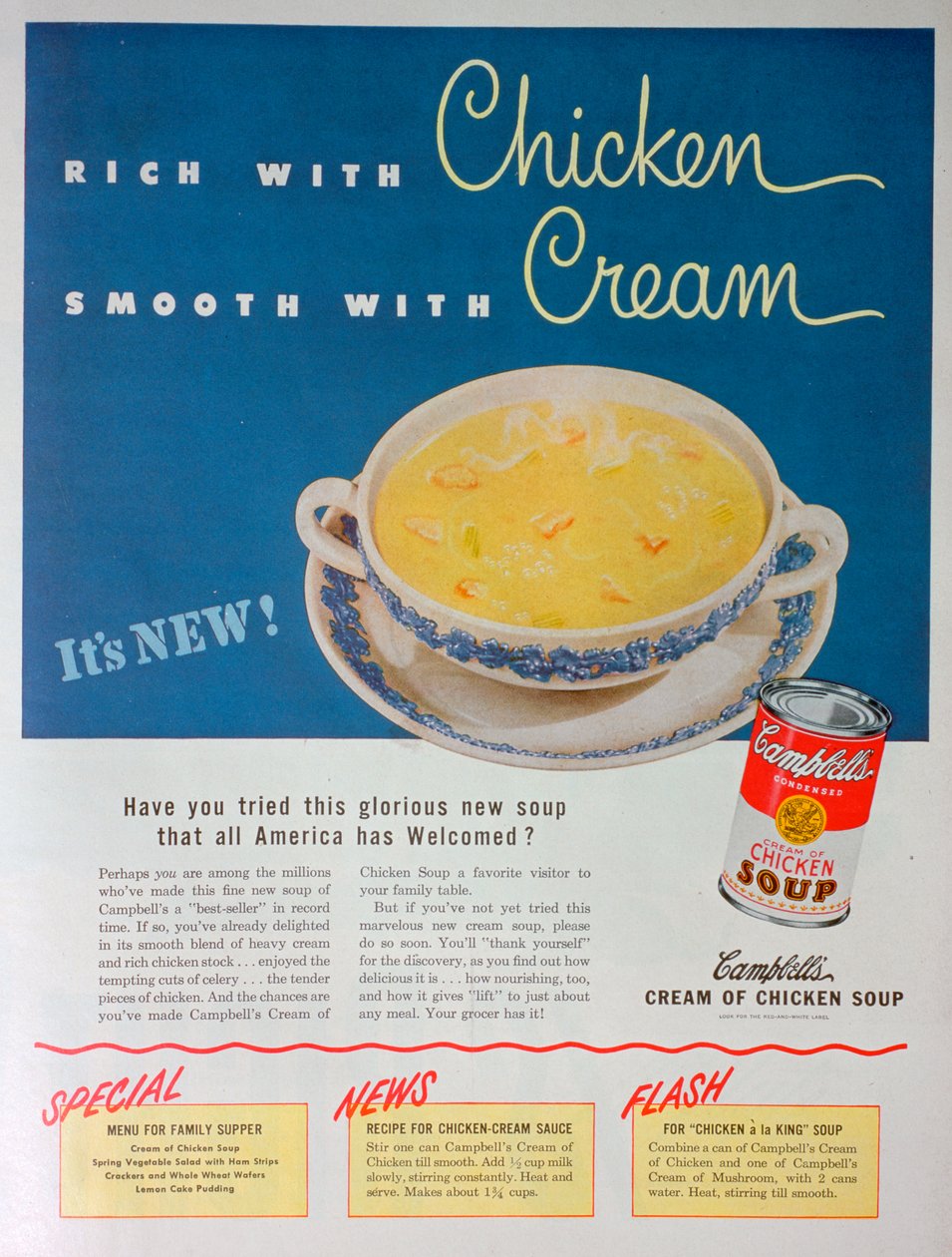 Mainos Campbells Condensed Cream of Chicken Soup, 1949 tekijältä Unbekannt