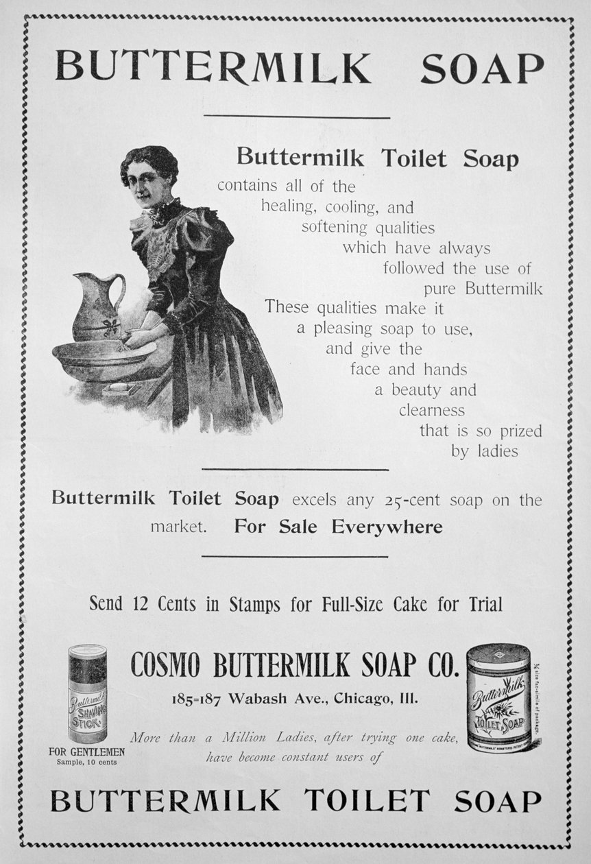 Mainos Cosmo Buttermilk -wc-saippualle, 1894 tekijältä Unbekannt