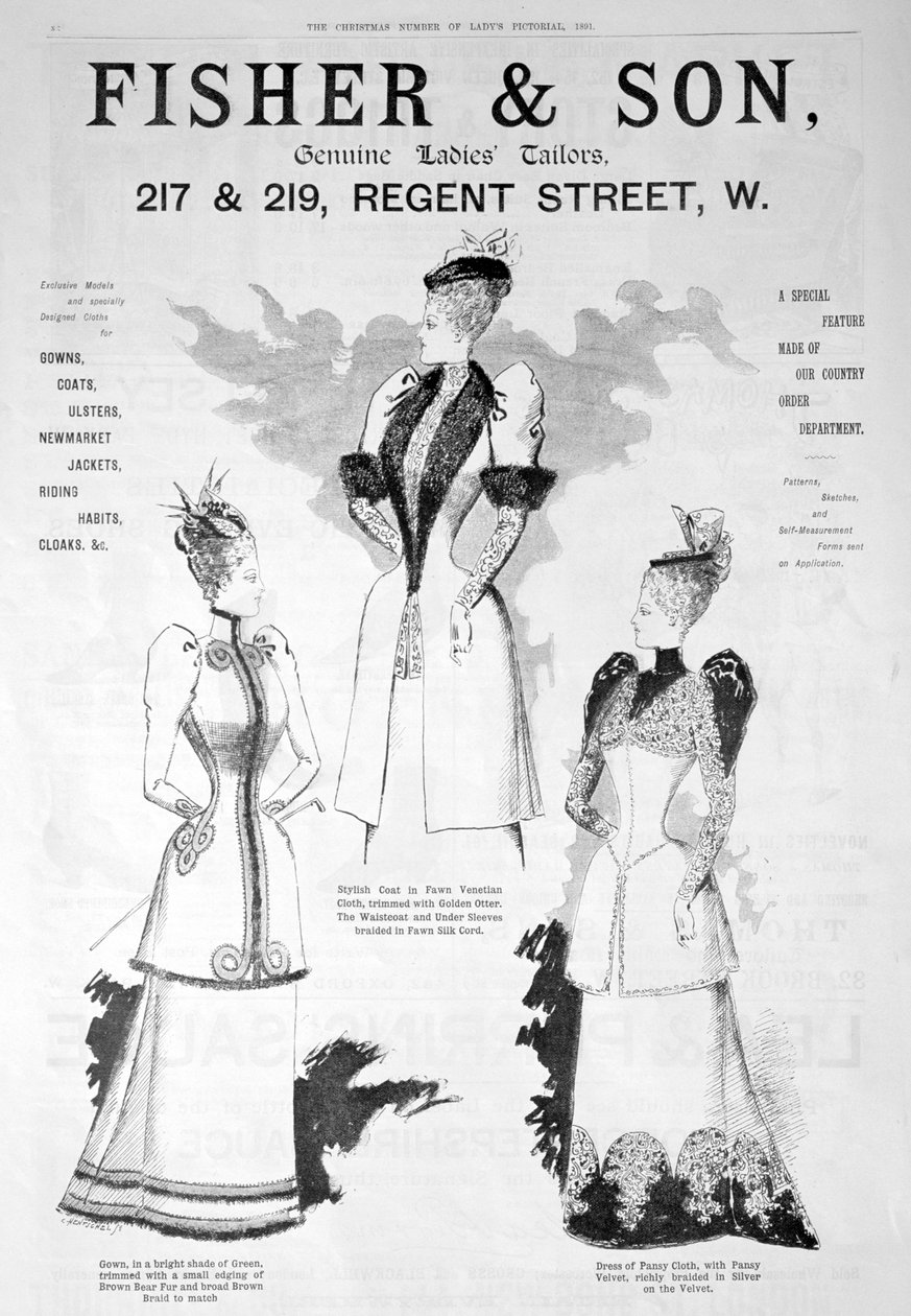 Mainos Fisher and Sonista, naisten muoti, 1891 tekijältä Unbekannt