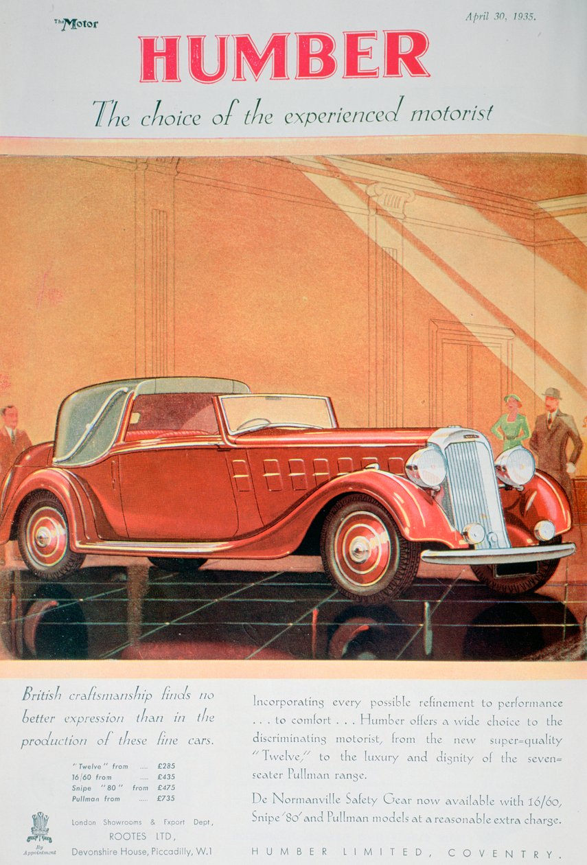 Humber-autojen mainos, 1935 tekijältä Unbekannt