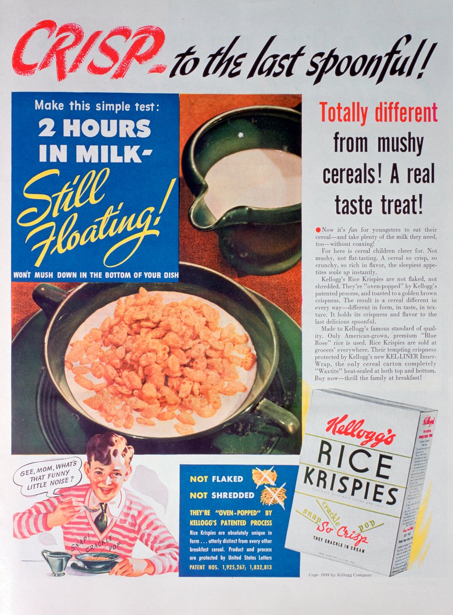 Kelloggs Rice Krispiesin mainos, 1939 tekijältä Unbekannt