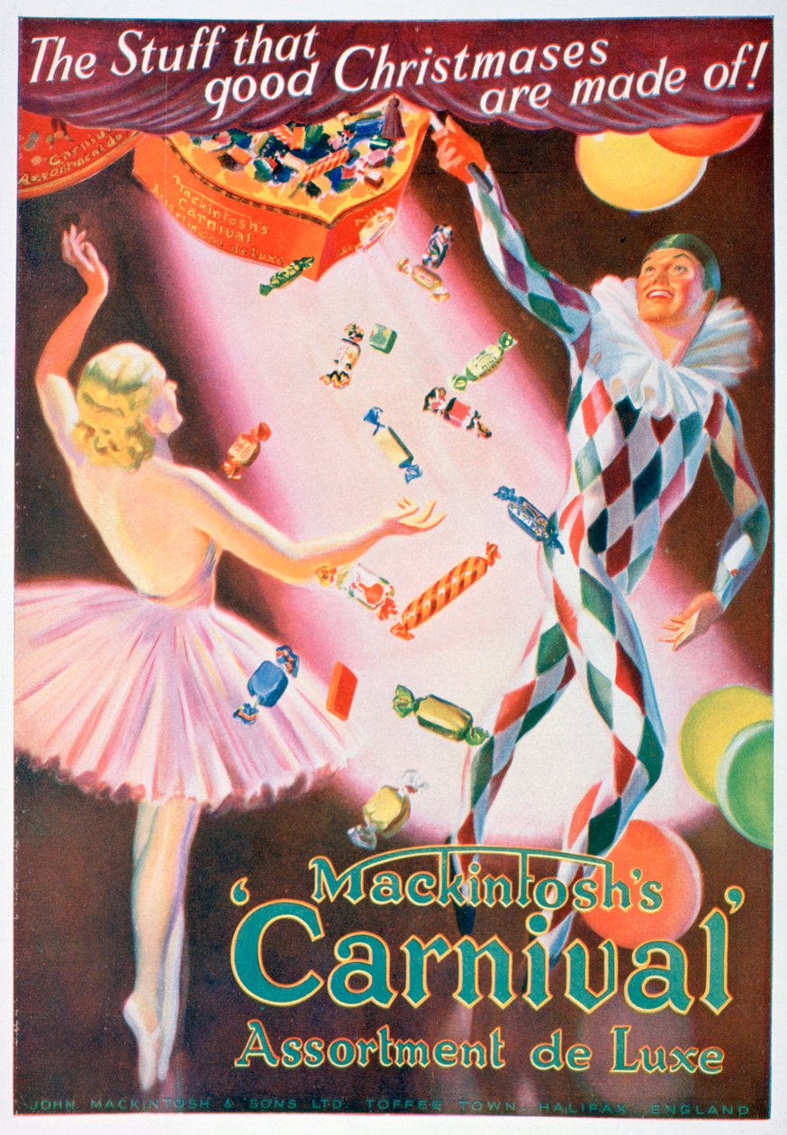 Mainos Mackintoshs Carnival toffee -lajitelmista, 1935 tekijältä Unbekannt