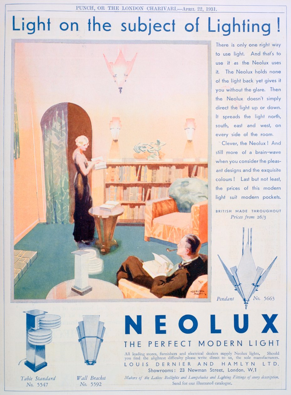 Neolux-valaisimien mainos, 1931 tekijältä Unbekannt