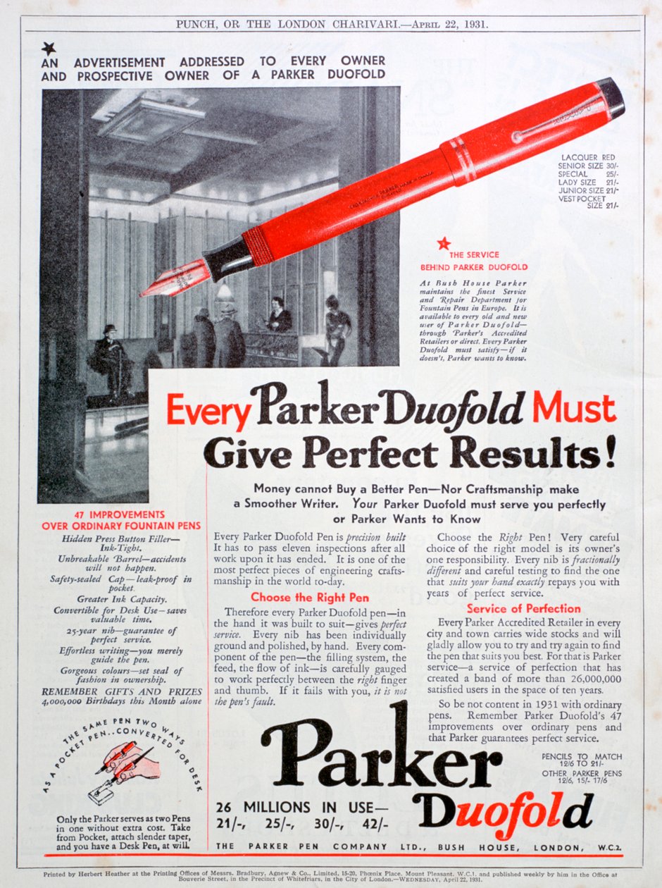 Mainos Parker-kynistä, 1931 tekijältä Unbekannt